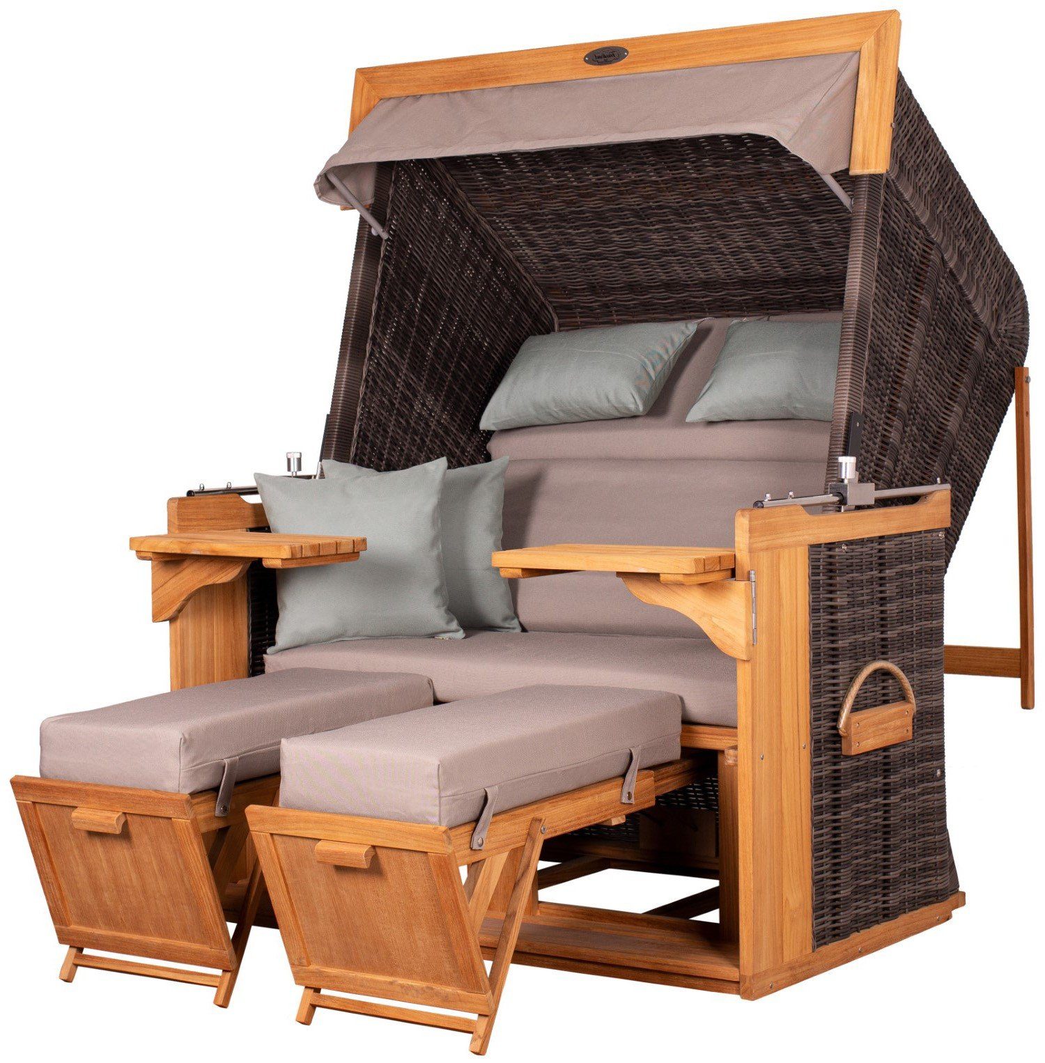 deVries PURE® Strandkorb Friesland Sylt XL - PE stone grey - Dessin 483, BxTxH: 135x90x165 cm, Volllieger, Nordsee-Strandkorb, Teakholz - PE-Markengeflecht - bequeme Polster - Schutzhülle