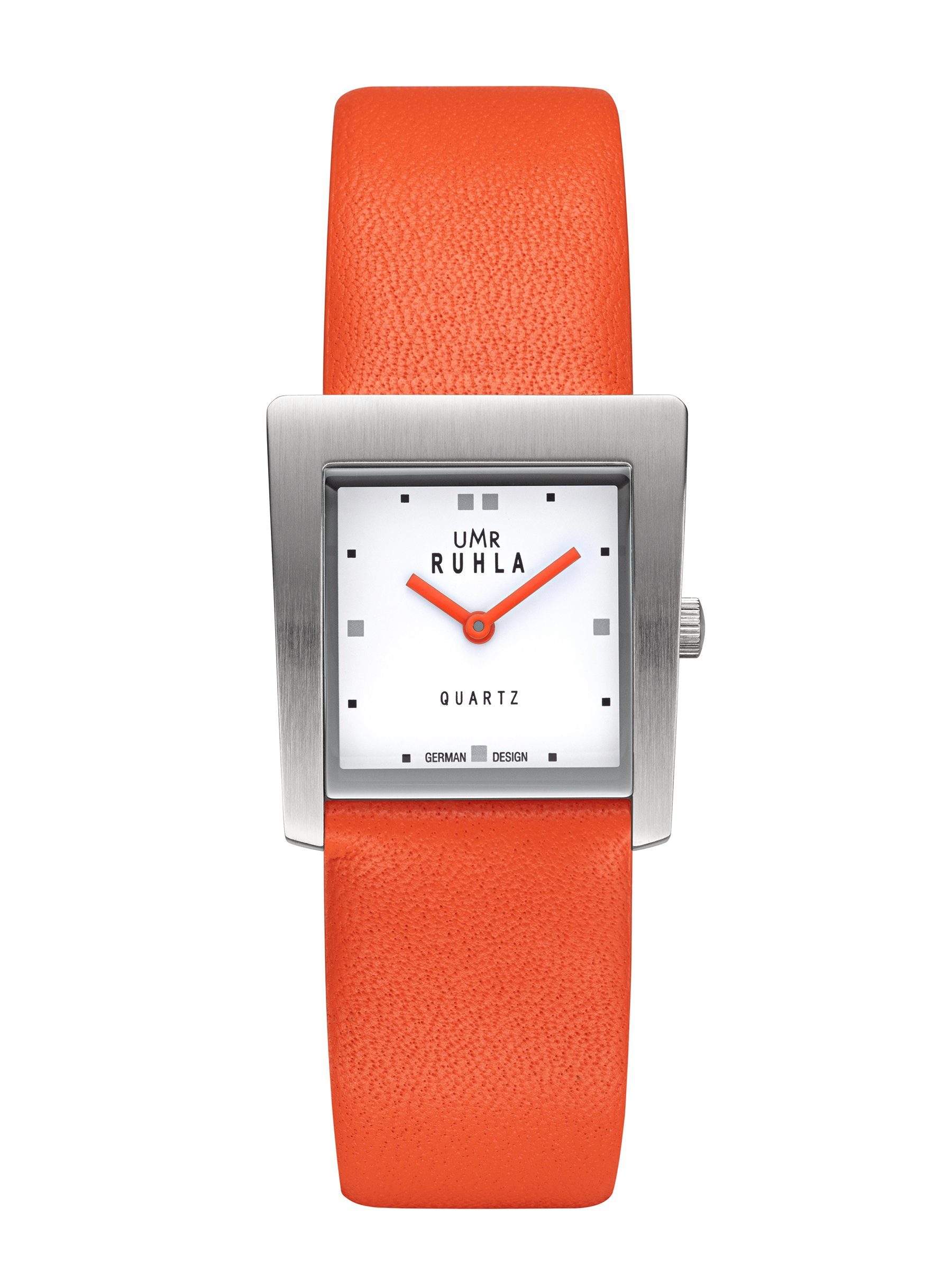 UMR Ruhla Quarzuhr 20465-2, Style Damenuhr, Orangefarbenes Lederarmband - Made in Germany