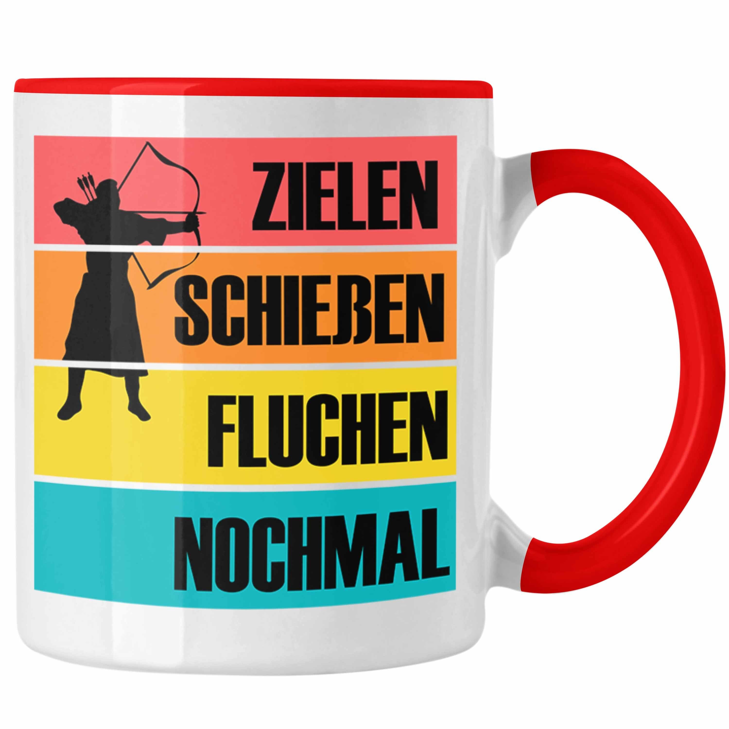 Trendation Tasse Bogenschießen Tasse mit Bogenschütze Spruch - Geschenk für Pfeil und B Rot