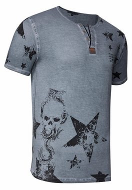 Rusty Neal T-Shirt mit Skull-Print und Knopleiste