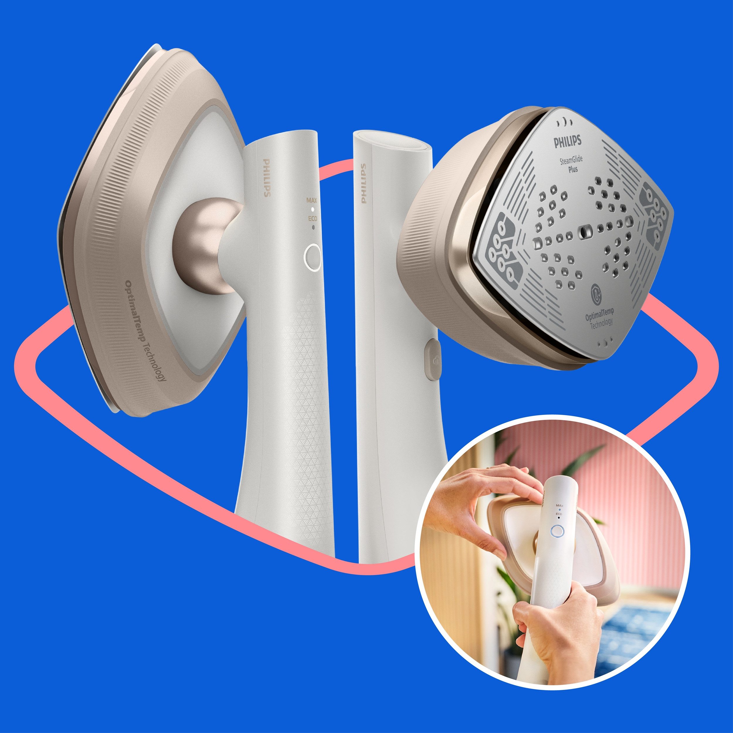Philips Dampfbügeleisen GC213/10 OneTurn 2-in-1 Bügeleisen & Steamer, StyleMat & Dock inkl., 1800 W, SteamGlide Plus, 200ml Wasserbehälter und 90 g Dampfstoß