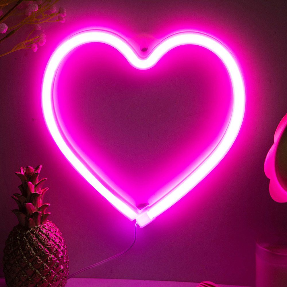 Rosnek LED Dekolicht Herz Blitz, Batterie/USB, Neon Lichter für Schlafzimmer Wand, Schmetterling Alien, Party Deko Rosa