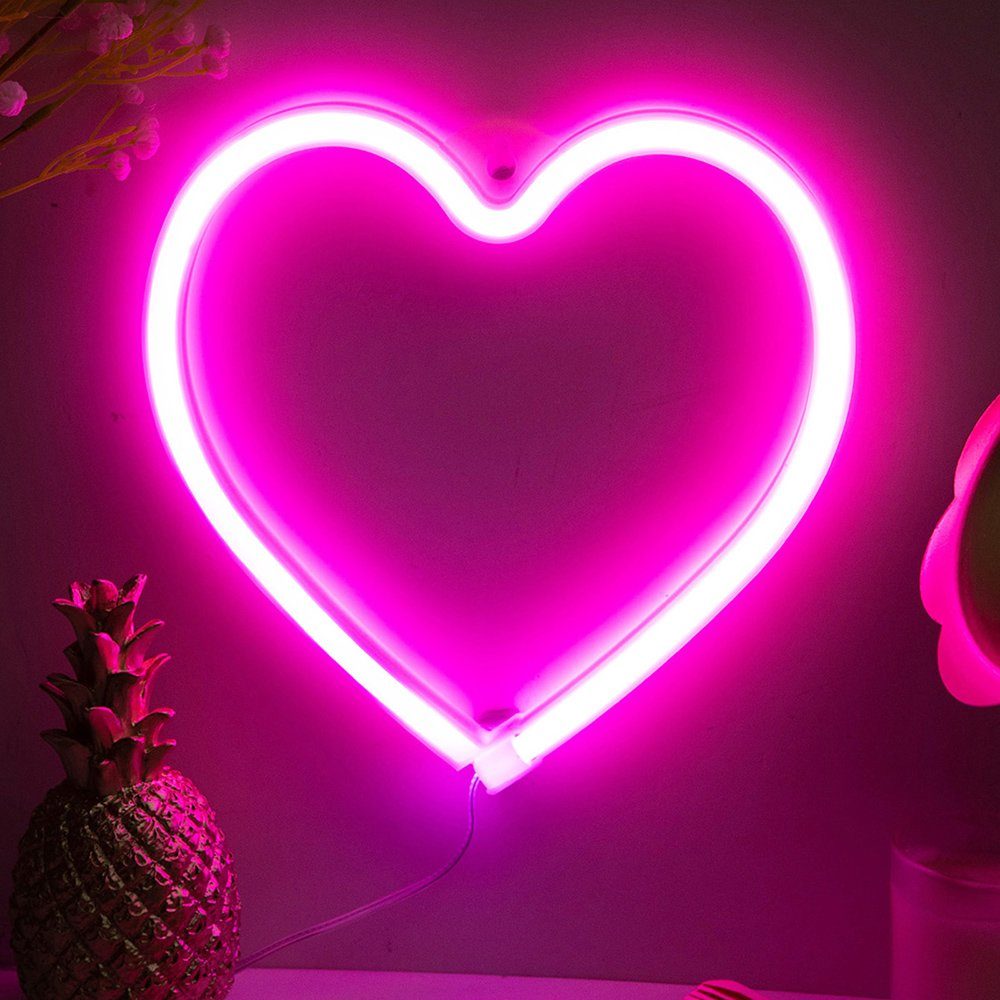 Rosnek LED Dekolicht Herz Blitz, Batterie/USB, Neon Lichter für Schlafzimmer Wand, Schmetterling Alien