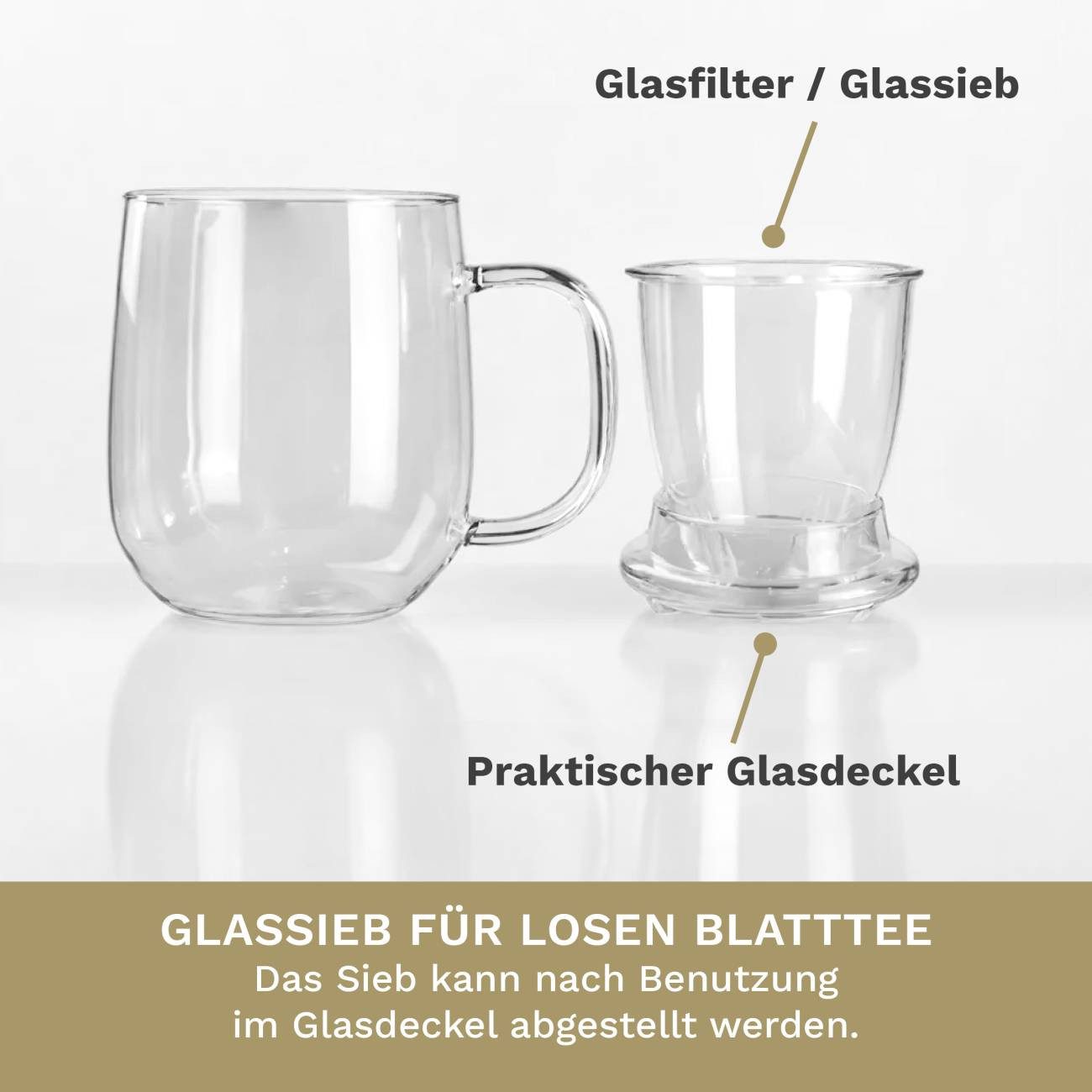 Creano Teeglas Creano Teeglas 450ml - mit Sieb und Deckel aus Glas – Bild 3 von 5
