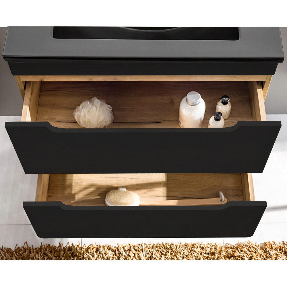 Lomadox Waschbeckenschrank NEW-LUTON Wotan Eiche Nb. OHNE Becken 80/59/46 cm