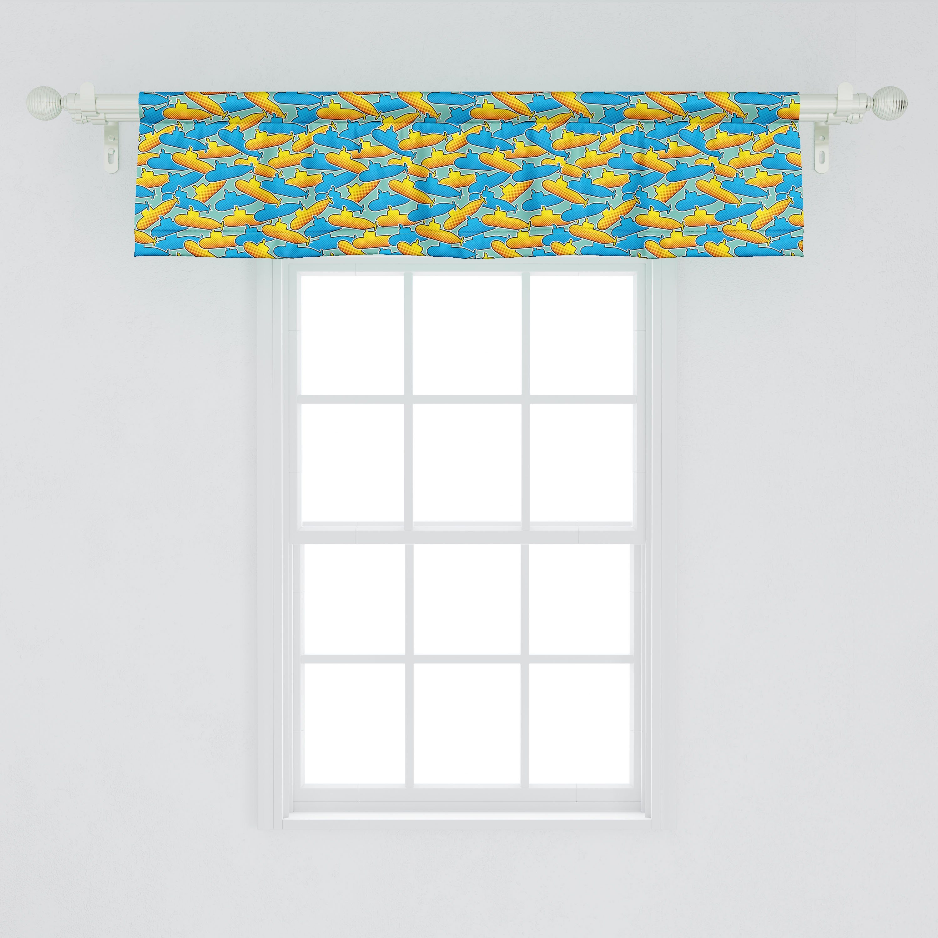 Microfaser, Dekor Scheibengardine Pop-Art-Stil Gelbes Volant für Abakuhaus, Vorhang Stangentasche, U-Boot Küche Schlafzimmer mit