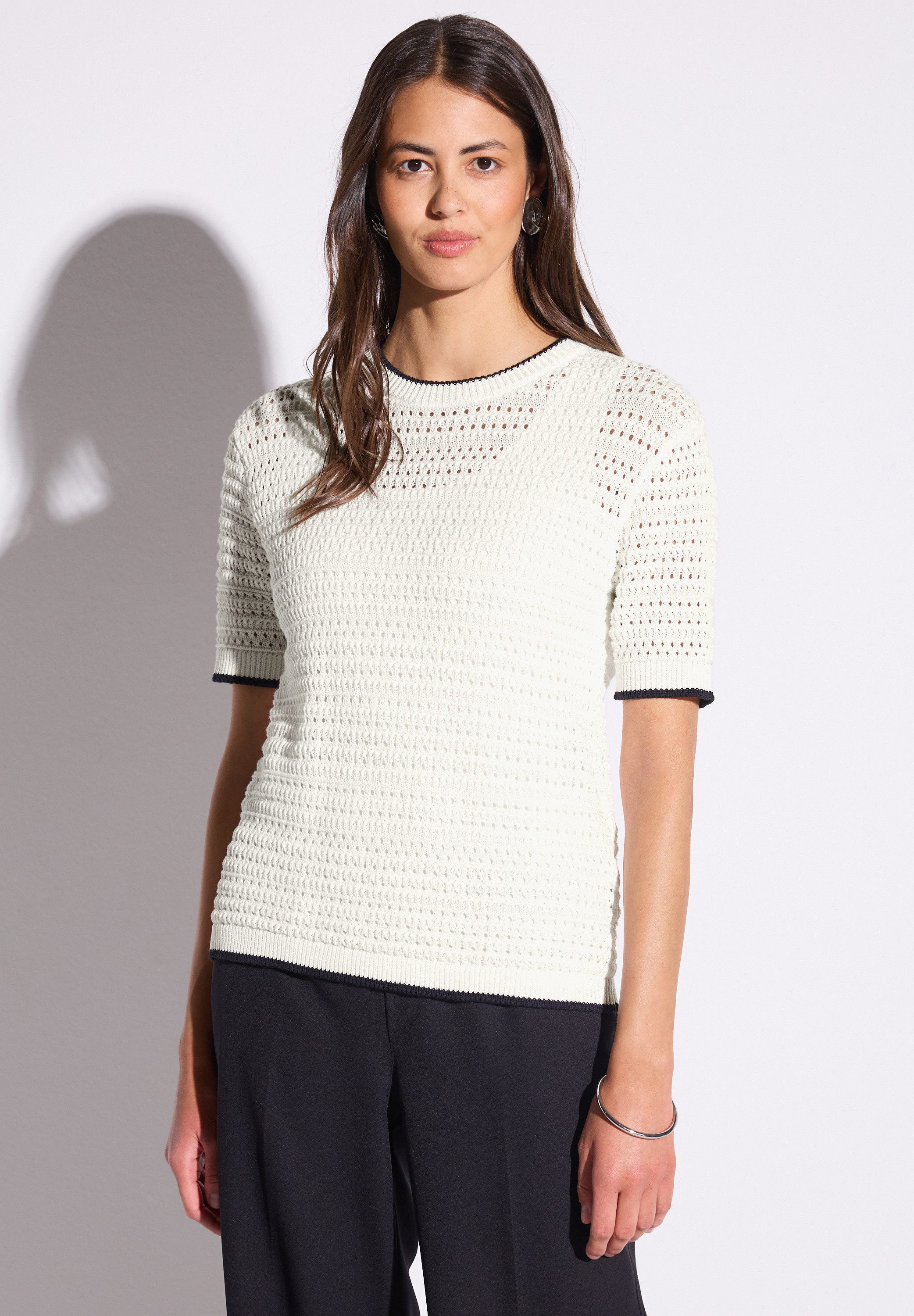 STREET ONE Strickpullover aus reiner Baumwolle, Lochmuster