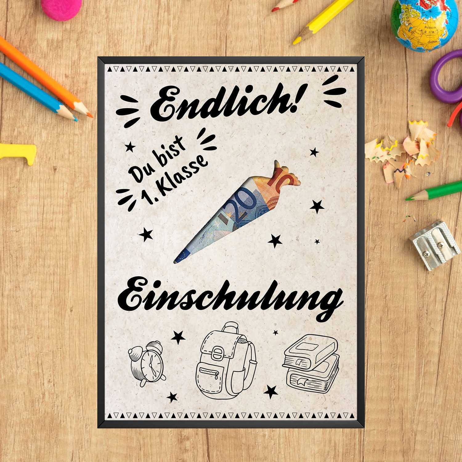 Tigerlino Poster Einschulung Geldgeschenk Schulanfang Schulstart Schultüte 1. Klasse