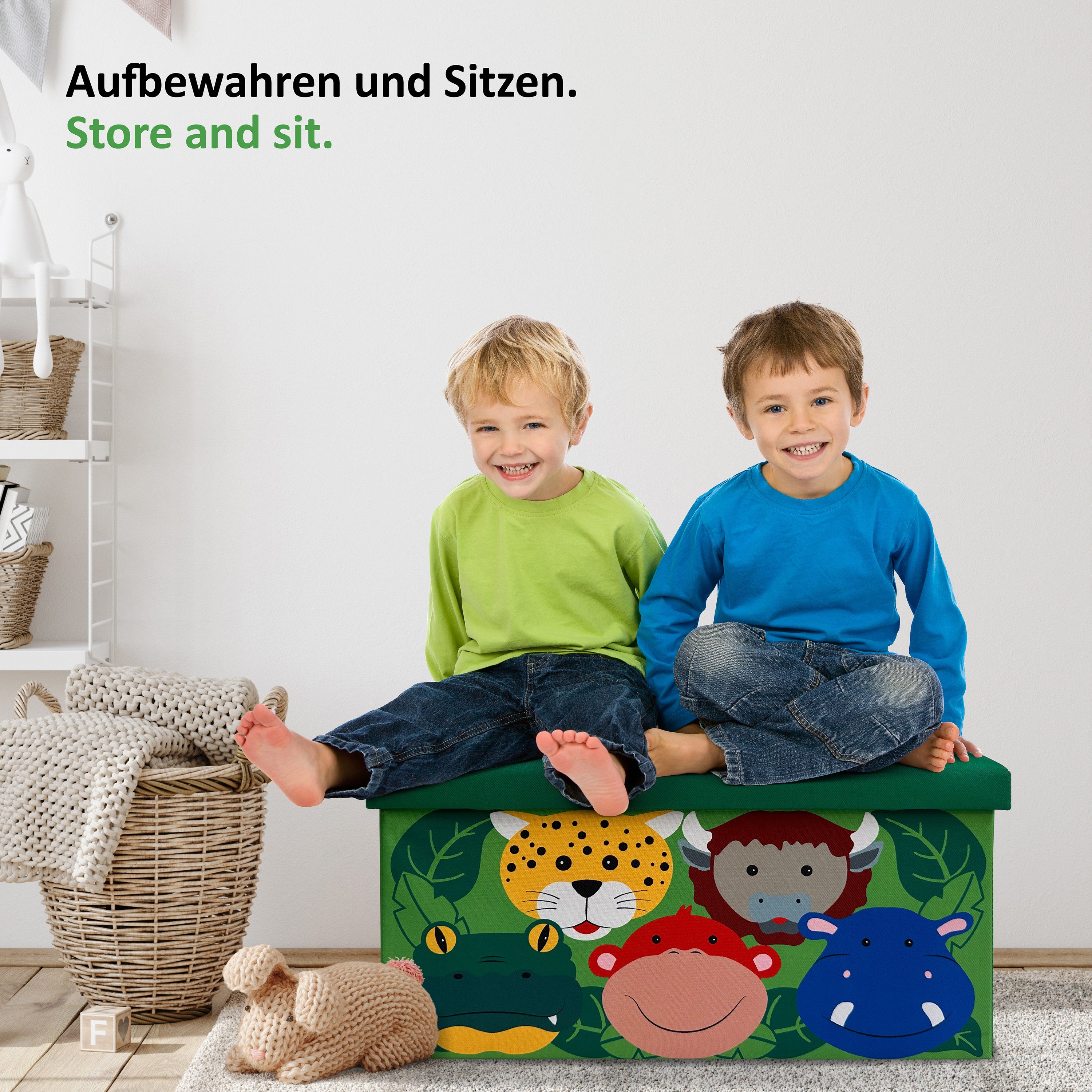 WIESEN.design Spielzeugtruhe 54L, Spielzeugkiste mit Deckel, Kindersitzbank mit Stauraum (Spielzeugbox mit Deckel, Sitzbank Kinder, Spielzeugkiste Kinderzimmer, – Bild 4 von 5