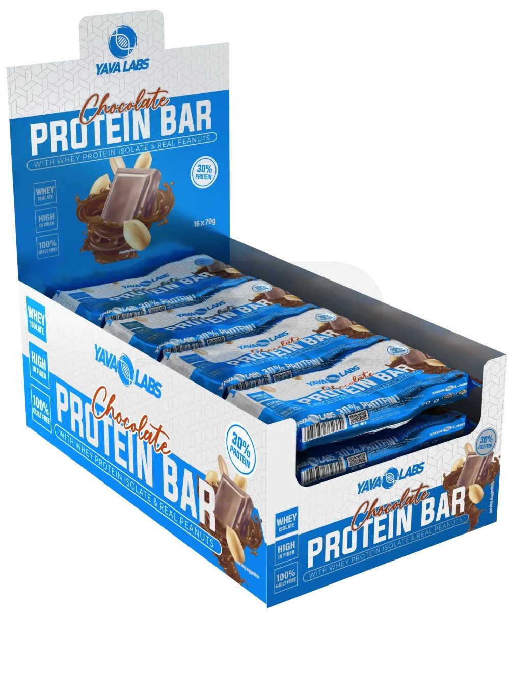 YAVA Labs PROTEIN BAR Chocolate & Real Peanuts 16 x 70g Riegel, 16 er 16 St., 70 g, Mit Molkenproteinisolat Mit Erdnussbutter