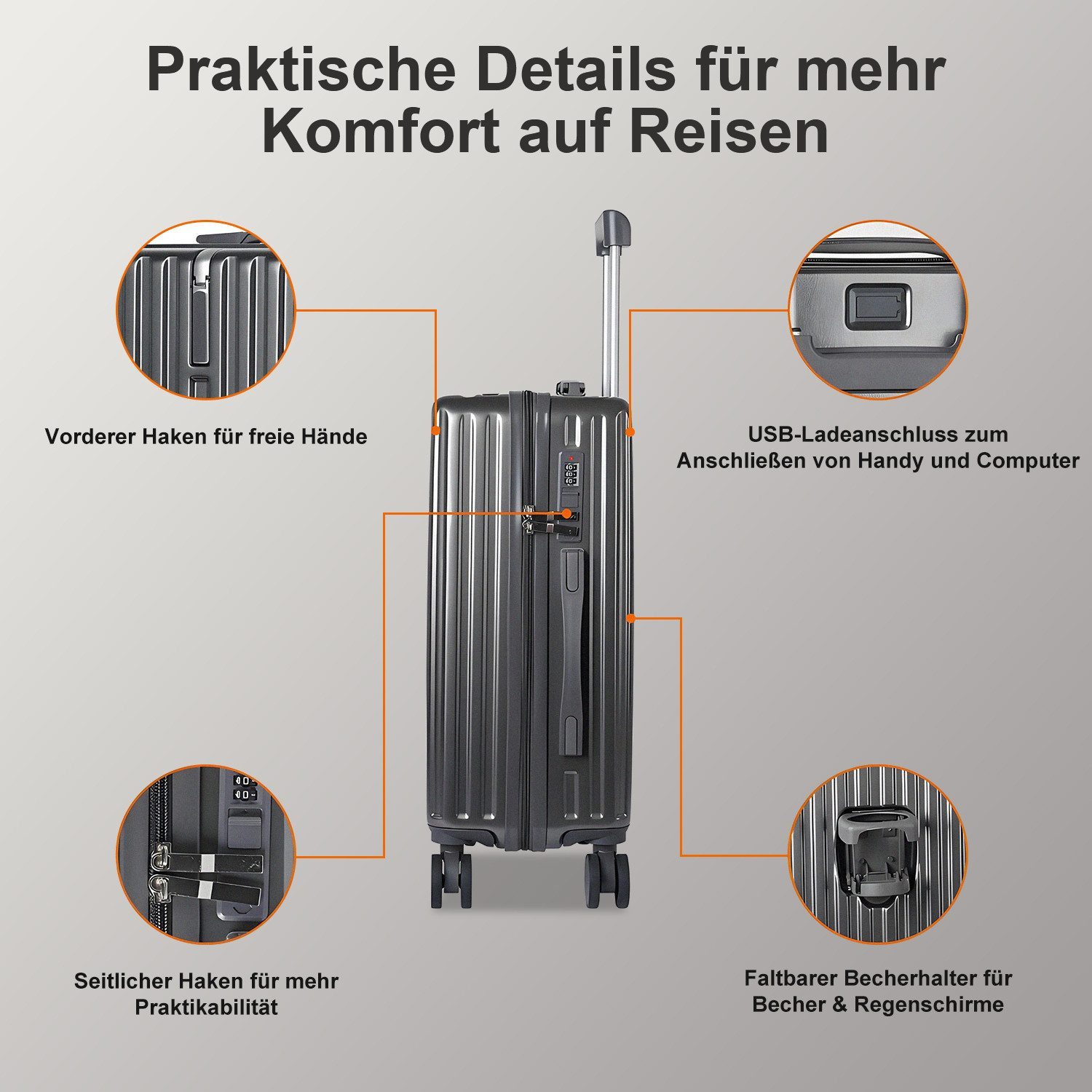 BRAIDOL Trolleyset Hartschalenkofferset,Kofferset 2tlg,Reisekoffer,Handgepäck Koffer, (Hartschalenkoffer Trolley Koffer, Reisekofferset Gepäck Rollkoffer Schloss 4 Rollen 360°, ABS-Hartschale Teleskopgriff)