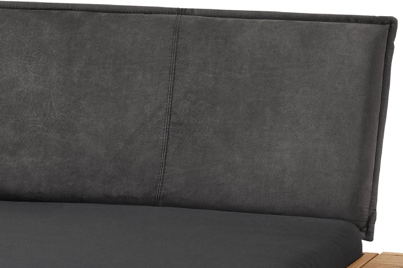 TPT Möbel Massivholzbett Premium, Wildeiche mit Metallkufen und Stoffkopfteil