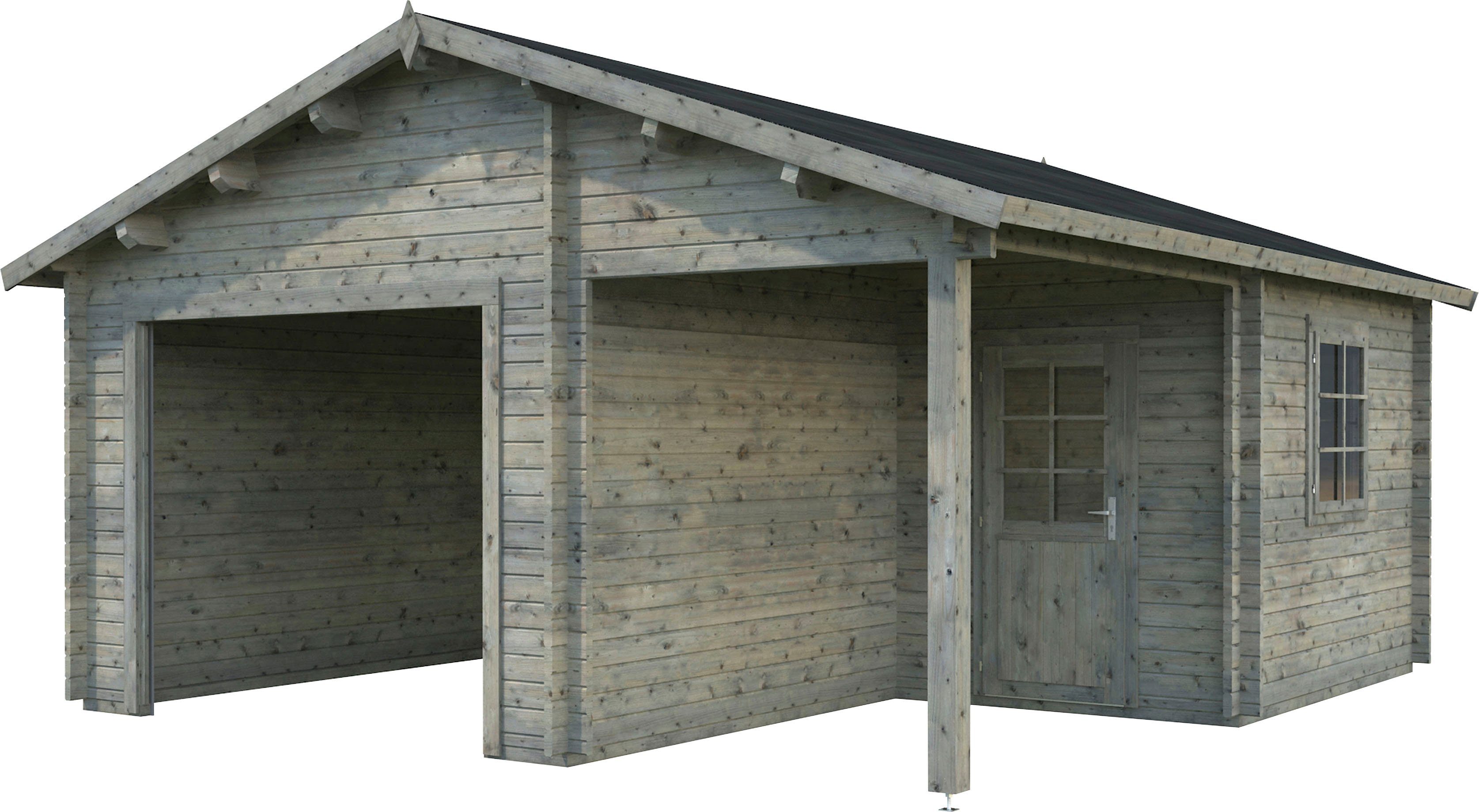 Palmako Garage Irene/Roger, BxTxH: 564x601x321 cm, mit Anbau, ohne Tor, grau | Garagen