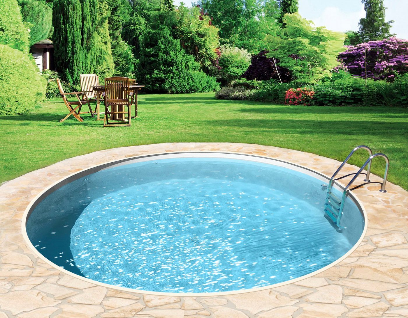 Thumbnail - my POOL BWT Rundpool mit sandfarbener Folie für den Karibik Look (Set, 6-tlg), Höhe 150 cm, in versch. Größen verfügbar