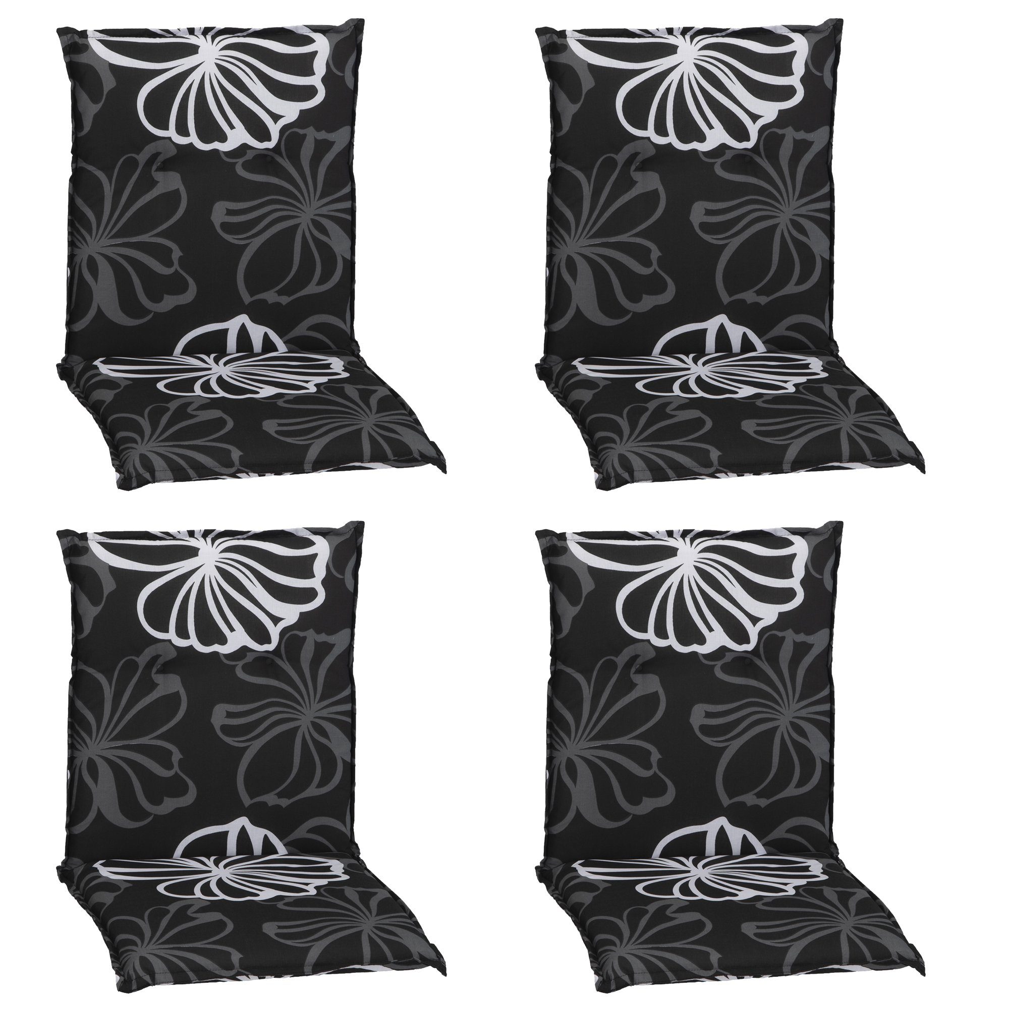 NYVI Sitzauflage Niedriglehner Подушечки 4er Set Barcelona Подушки для садовых стульев 100x50cm, (4 St), Niederlehner Stuhlauflage Sitzauflage mit Halteband Blumen Floral