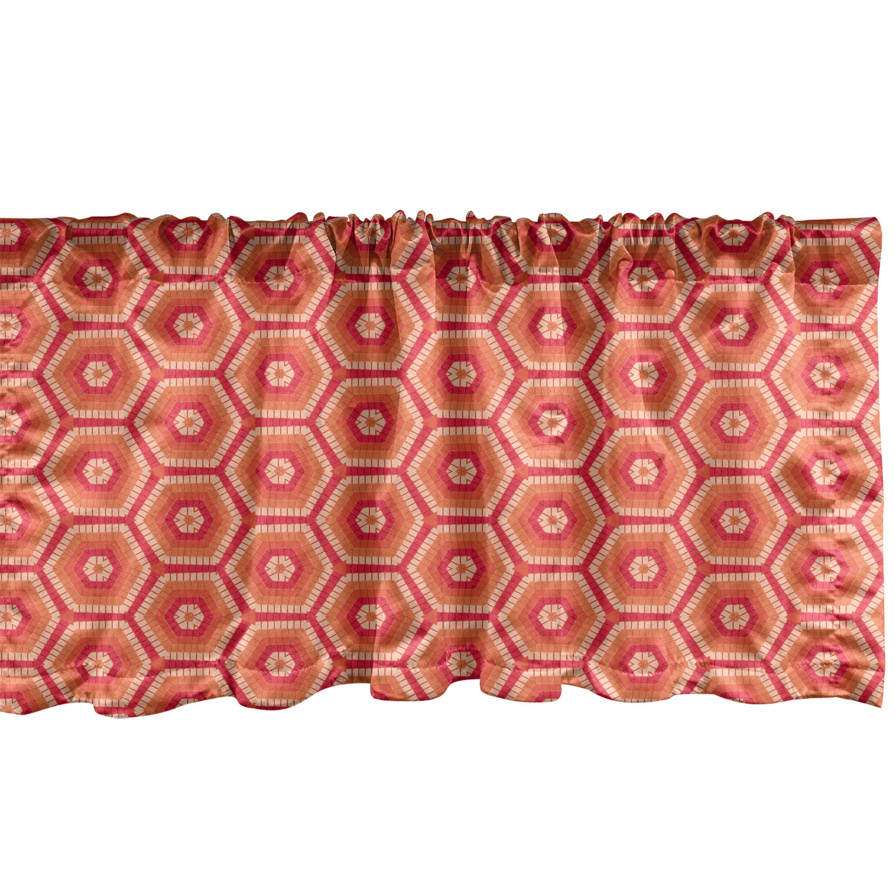 Scheibengardine Vorhang Volant für Küche Schlafzimmer Dekor mit Stangentasche, Abakuhaus, Microfaser, Abstrakt Hexagonal Formen Tangerine