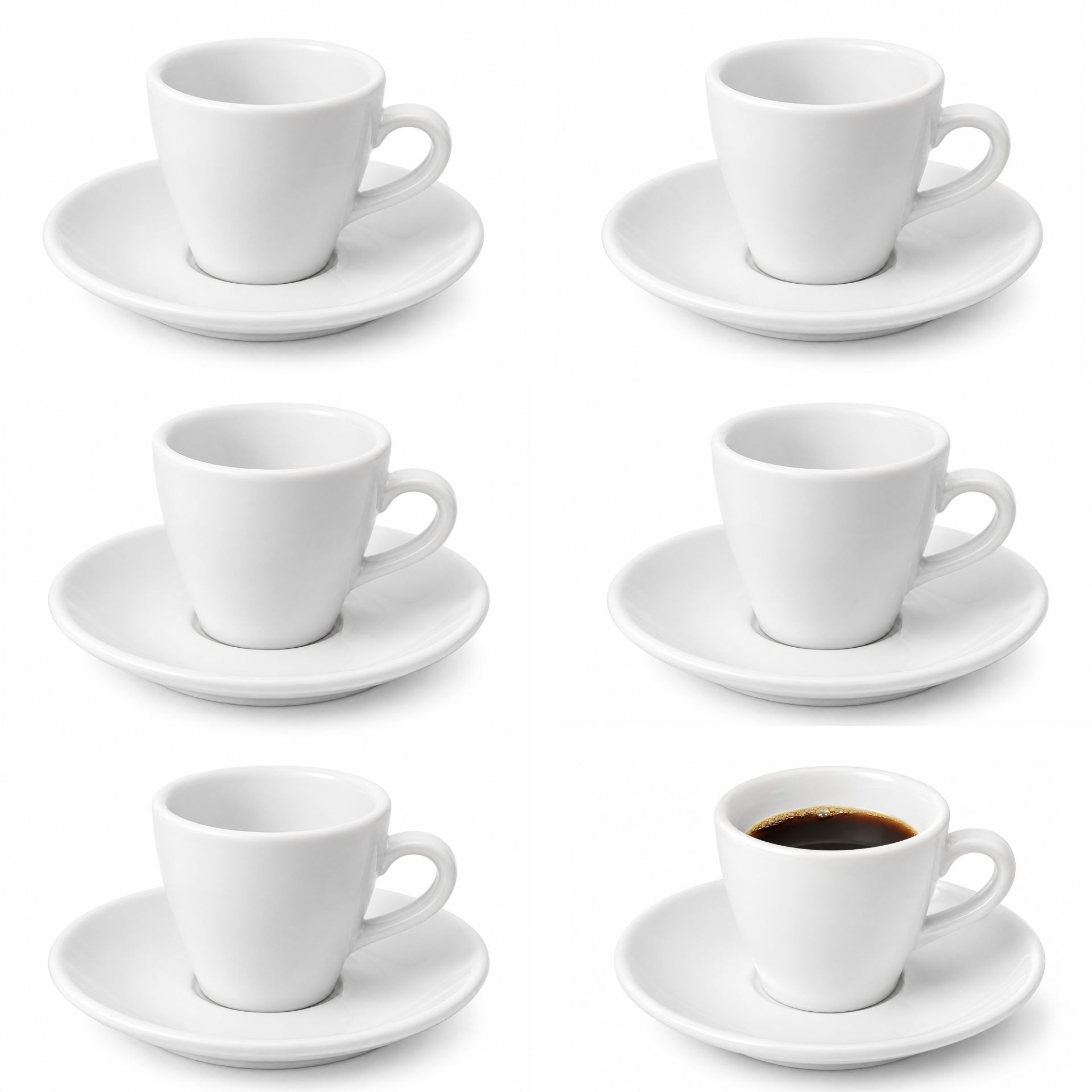 mikken Espressotasse 6 Espressotassen mit Untertassen Porzellan 90 ml weiße Kaffeetassen, Gastroqualität, robust, für Espresso & Mokka