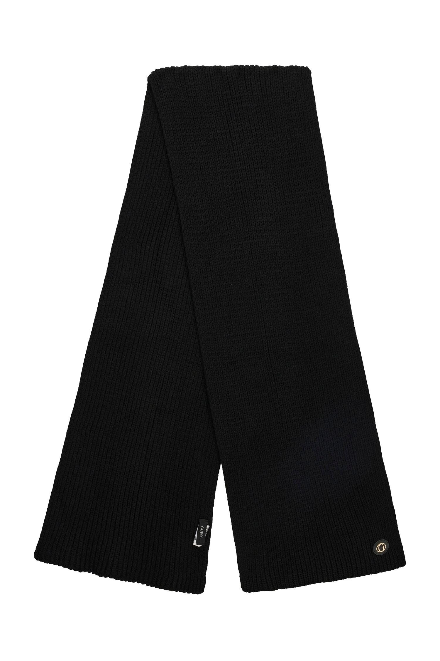 Guess Strickschal KNITTED SCARF, mit dezentem Logoaufnäher
