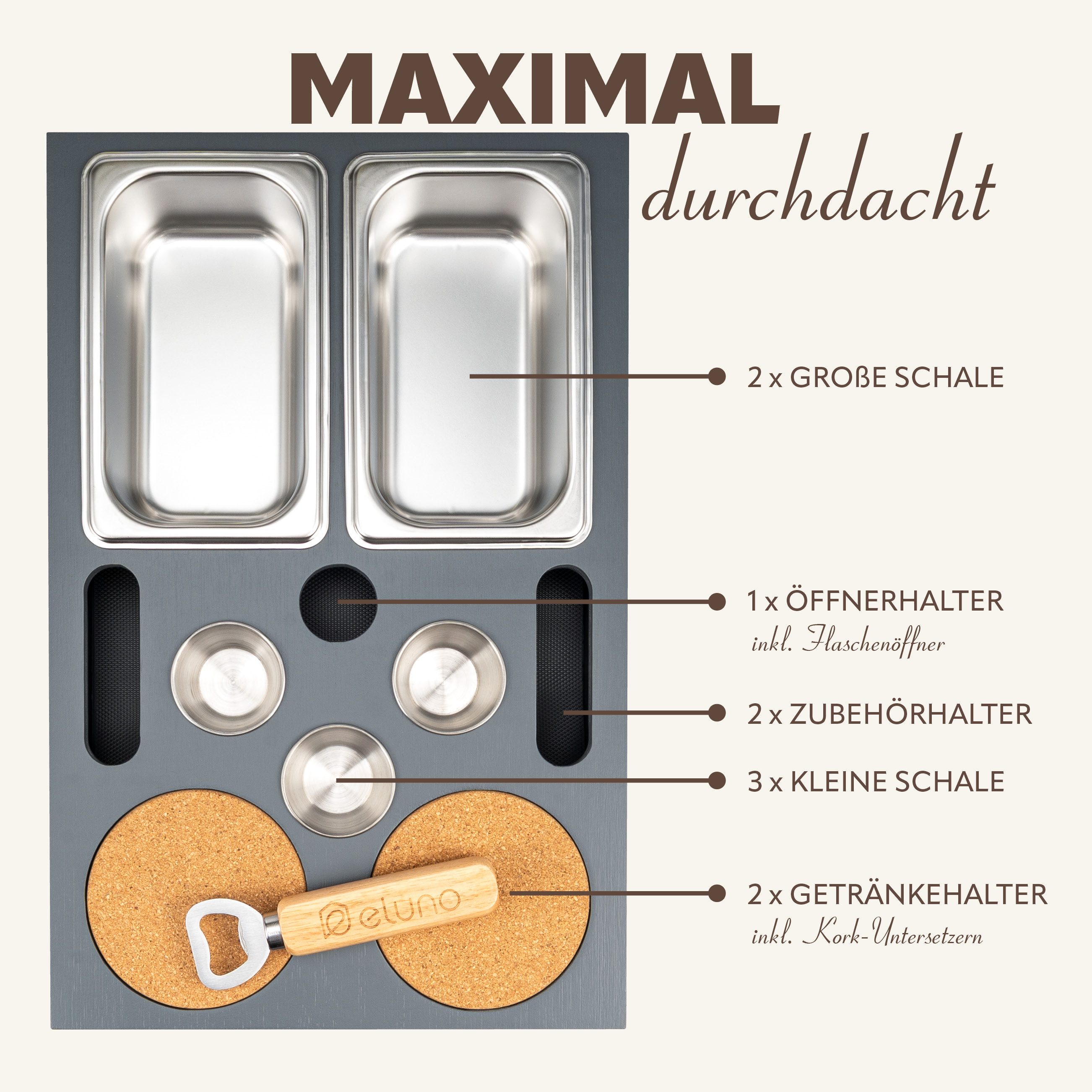 eluno Snackschale Couchbar mit abnehmbarem Deckel aus Bambus