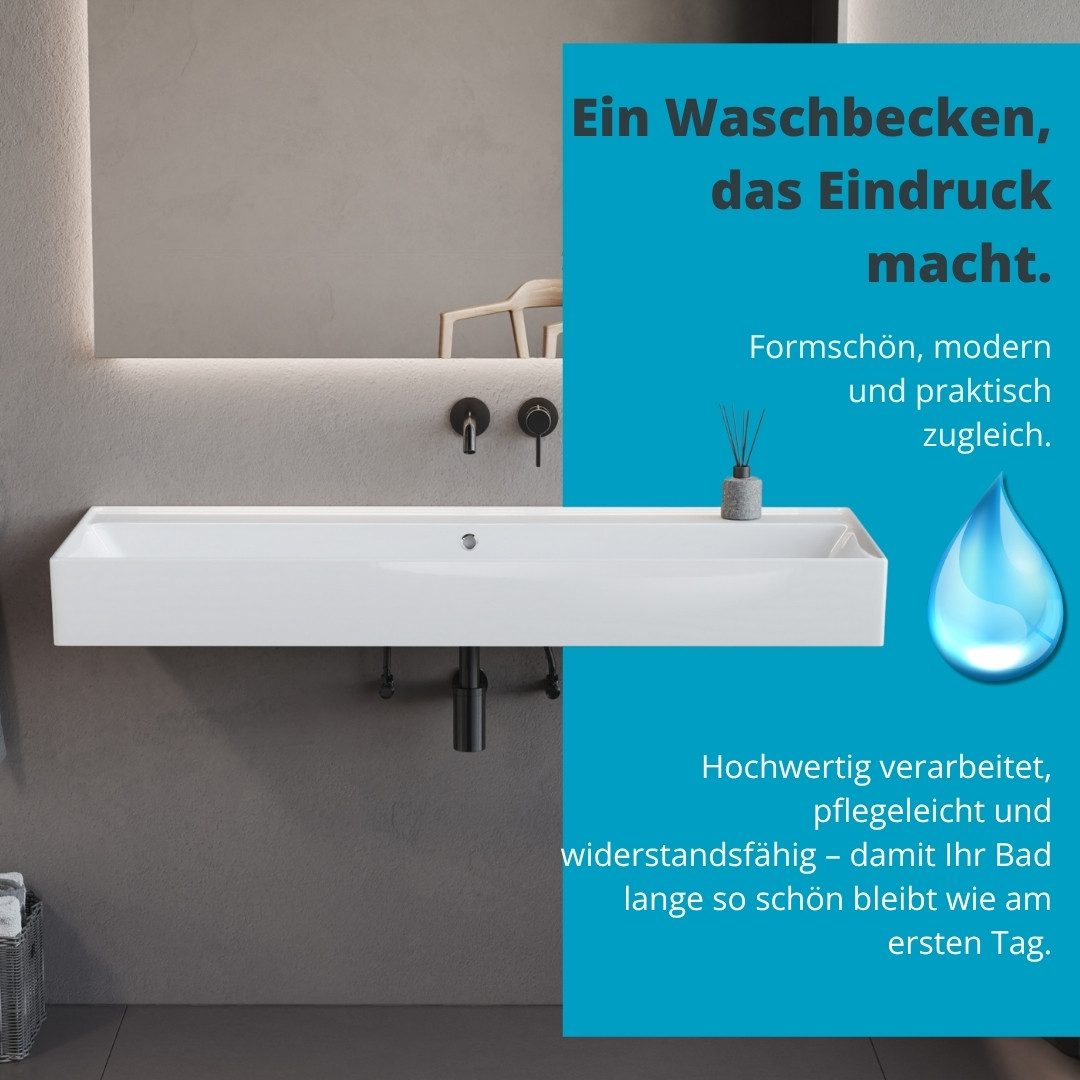 Aqua Bagno Waschtisch Wandmontage Waschbecken Keramik weiß extra groß modern