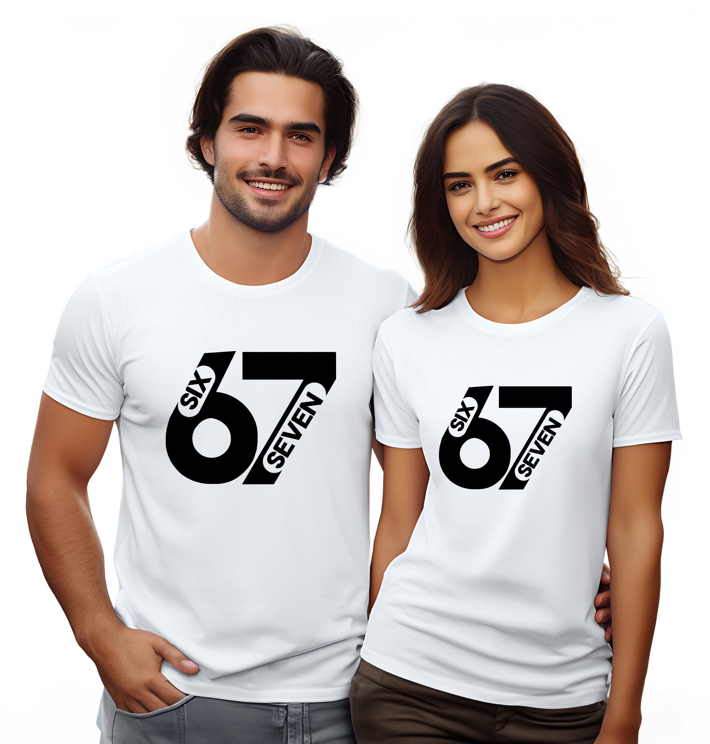 MyDesign24 T-Shirt 67 Printshirt für Herren und Damen Shirt mit six seven Brustprint i774
