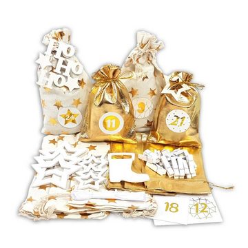 Frau WUNDERVoll Kalender zum Selbstbasteln Adventskalender Schneeflöckchen Beutel Gold-Metallic, creme Ziffern