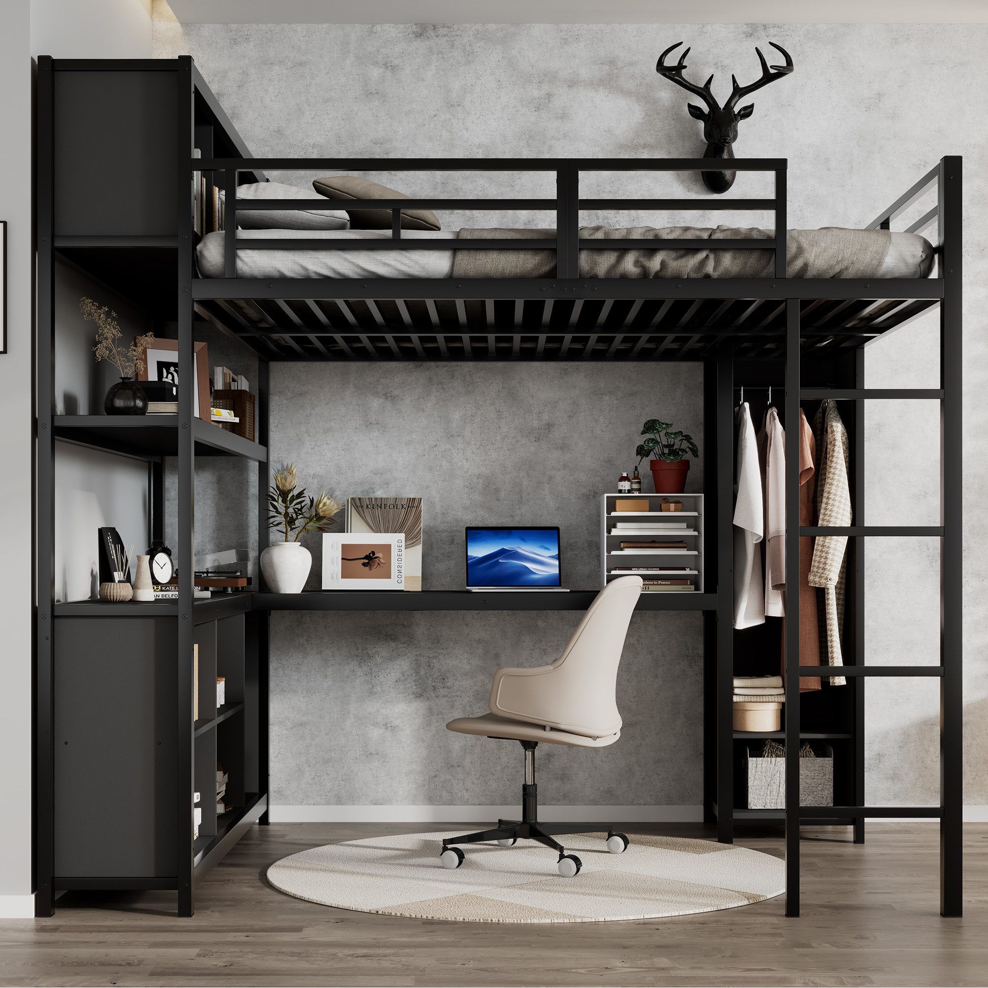 Odikalo Hochbett 140x200 Metallbett mit Schreibtisch günstig online kaufen