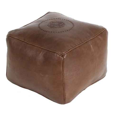 Casa Moro Pouf Orientalischer Sitzwürfel Gibril aus echtem Leder braun 40x40x32 cm (BxTxH) Sitzpouf inklusive Füllung, Kunsthandwerk aus Marrakesch, MO4266, Handmade Polsterhocker Echtleder Sitzkissen