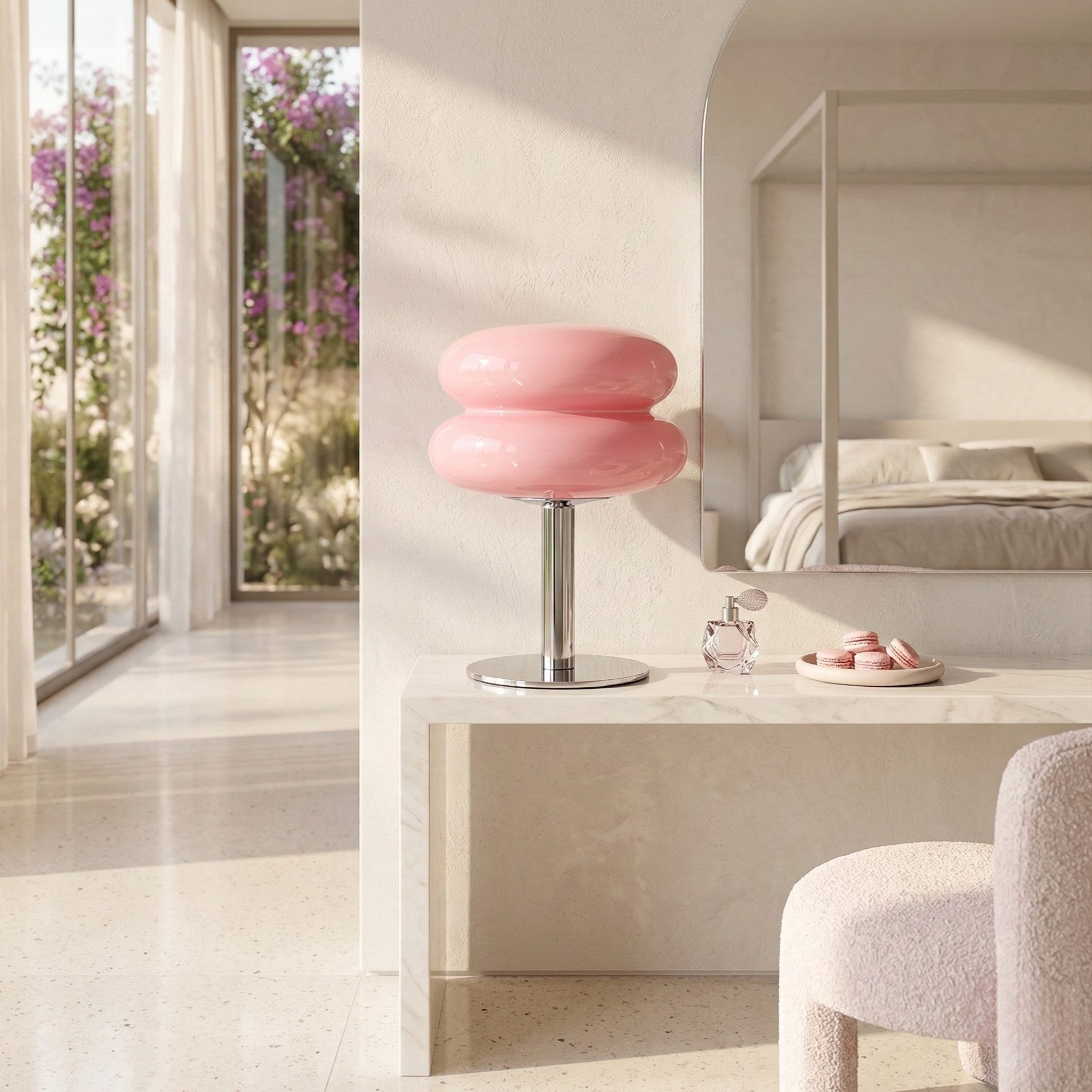 Norvéa Home LED Nachttischlampe dimmbare Tischlampe aus Glas, LED fest integriert, Farbwechsler, Kaltweiß, Neutralweiß, Warmweiß, dimmbar via integriertem Controller, LED-Technologie