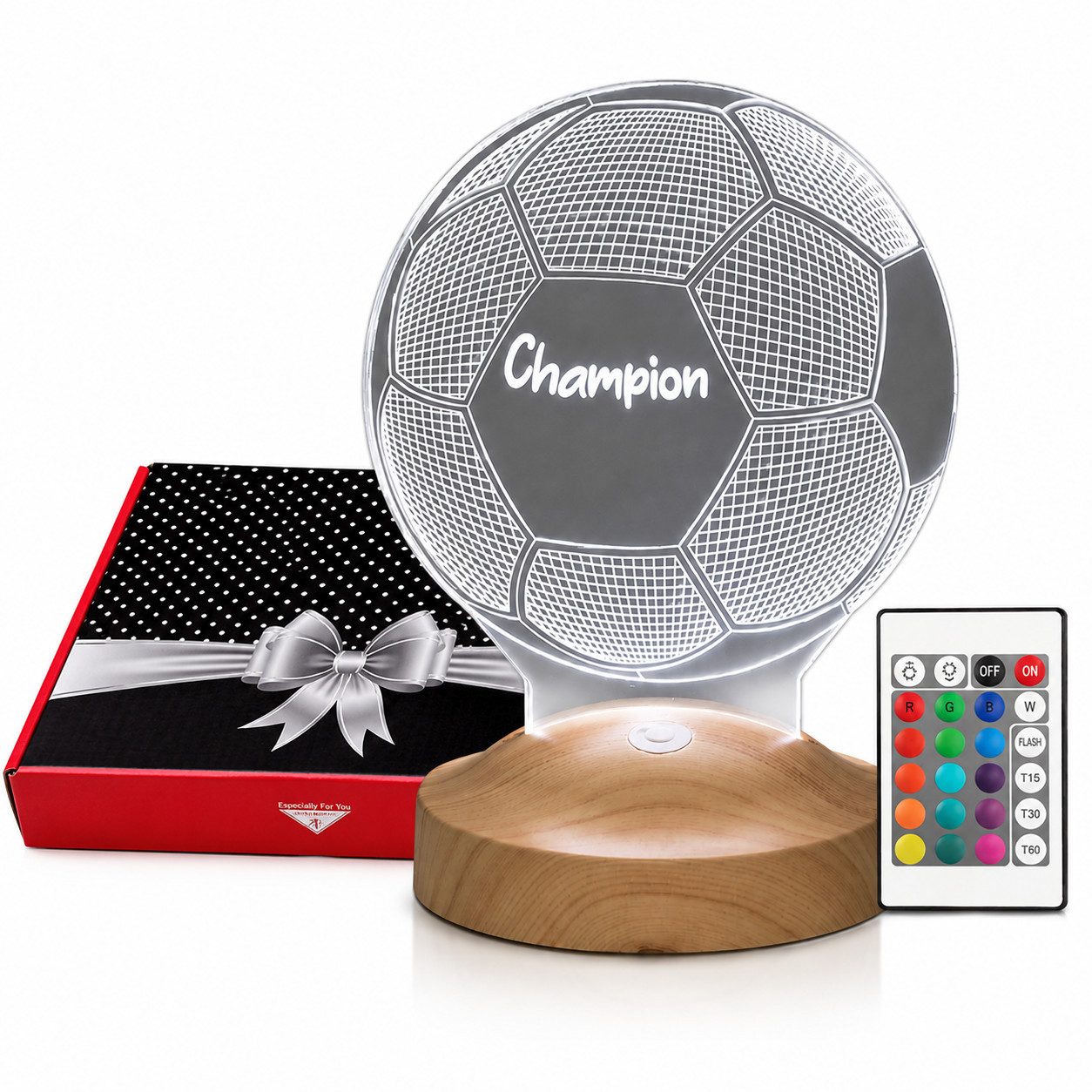 Geschenkelampe LED Nachttischlampe Fußball 3D Nachtlicht Geburtstagsgeschenk für Fussball Fans, Leuchte 7 Farben fest integriert, Tageslichtweiß, Fußballspieler, Fußball Lampe, Fußball-Weltmeisterschaft 2026