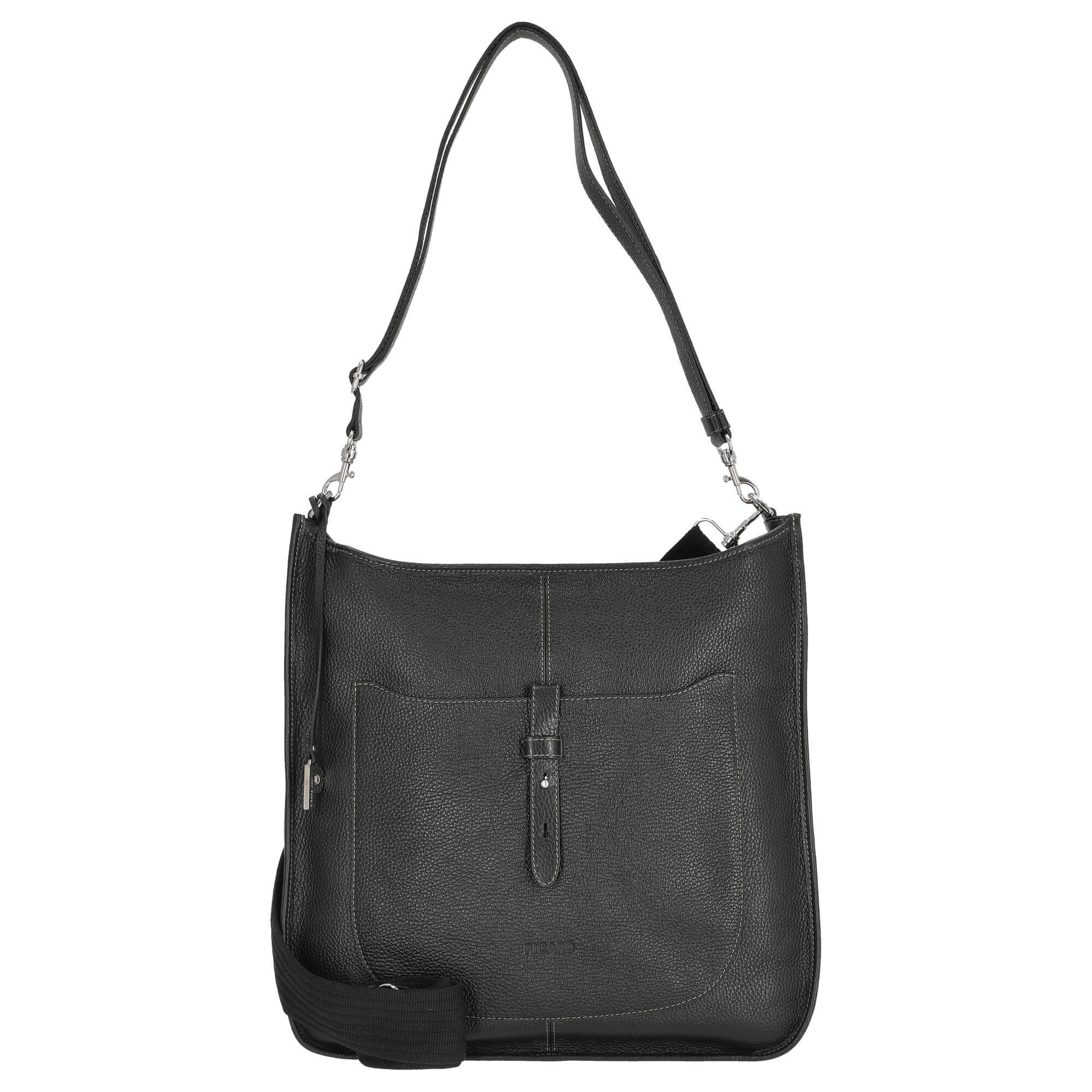 Umhängetasche Kronberg - Schultertasche 40 cm Rindleder (black)