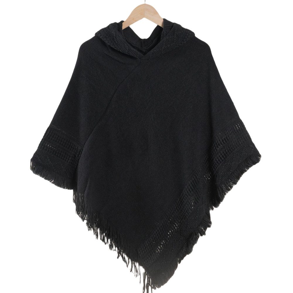 nsihing Poncho Damen Poncho mit Kapuze und gehäkeltem Cape mit Fransensaum für Herbst Winter