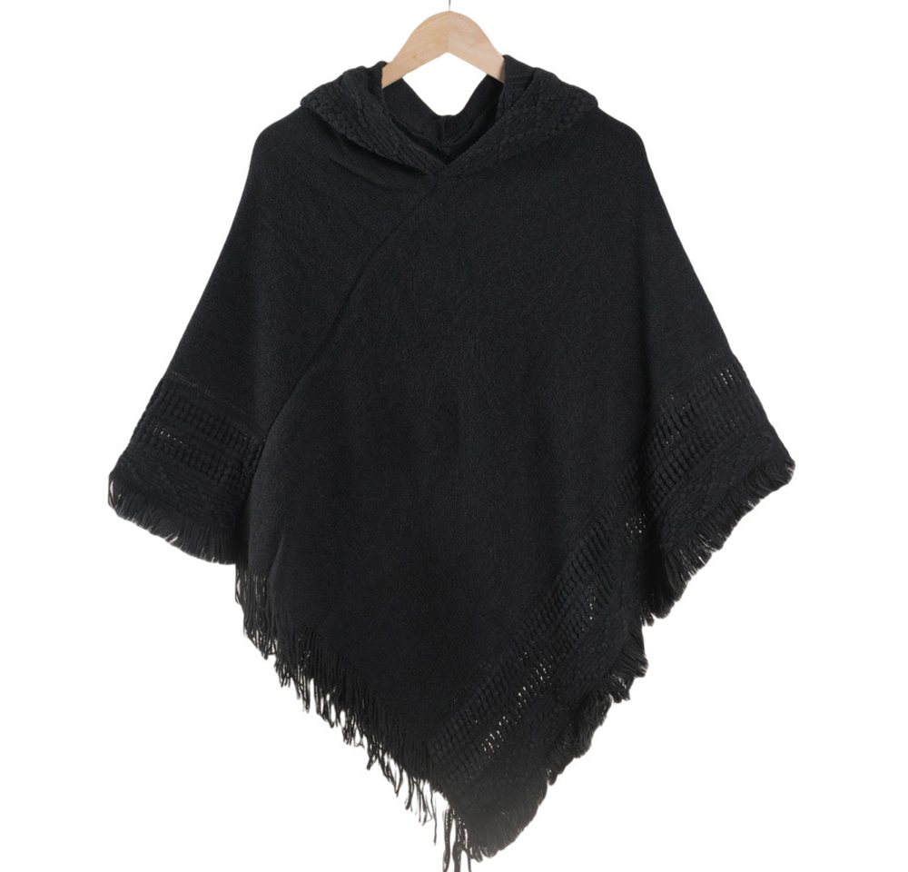 nsihing Poncho Damen Poncho mit Kapuze und gehäkeltem Cape mit Fransensaum für Herbst Winter