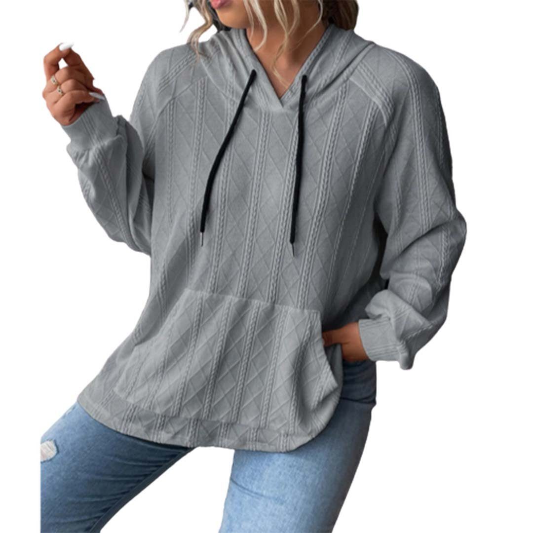 L.Ru UG Kapuzensweatshirt Frühherbstliches Jacquard-Sweatshirt aufgesetzten  Taschen für Damen (Pullover-Hoodie, Pullover-Sweatshirt, Kapuzenpullover)  Lässiges, großes, lockeres Kapuzen-Sweatshirt, Kapuzenpullover