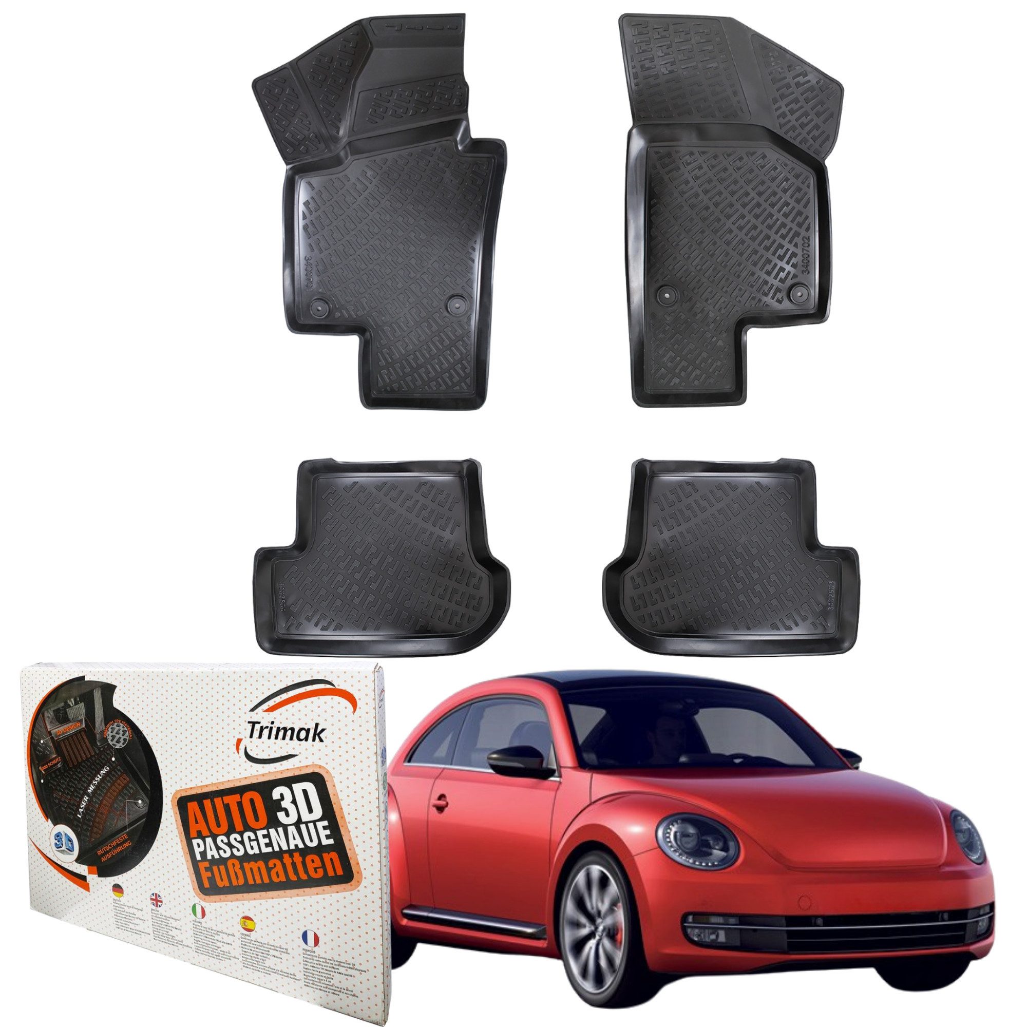 Passform-Fußmatten Kompatibel mit Volkswagen New Beetle 2011-2019 3D Auto Gummimatten