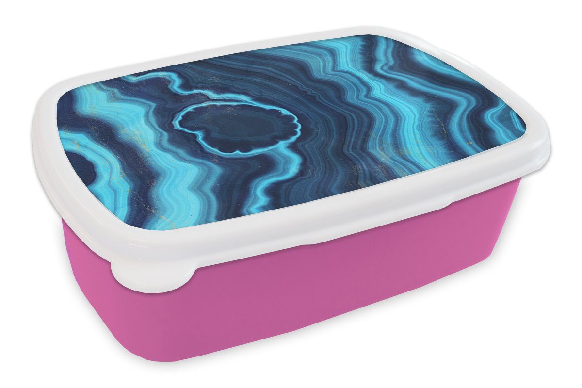 MuchoWow Lunchbox Achat - Neon - Blau - Edelstein, Kunststoff, (2-tlg), Brotbox für Erwachsene, Brotdose Kinder, Snackbox, Mädchen, Kunststoff rosa