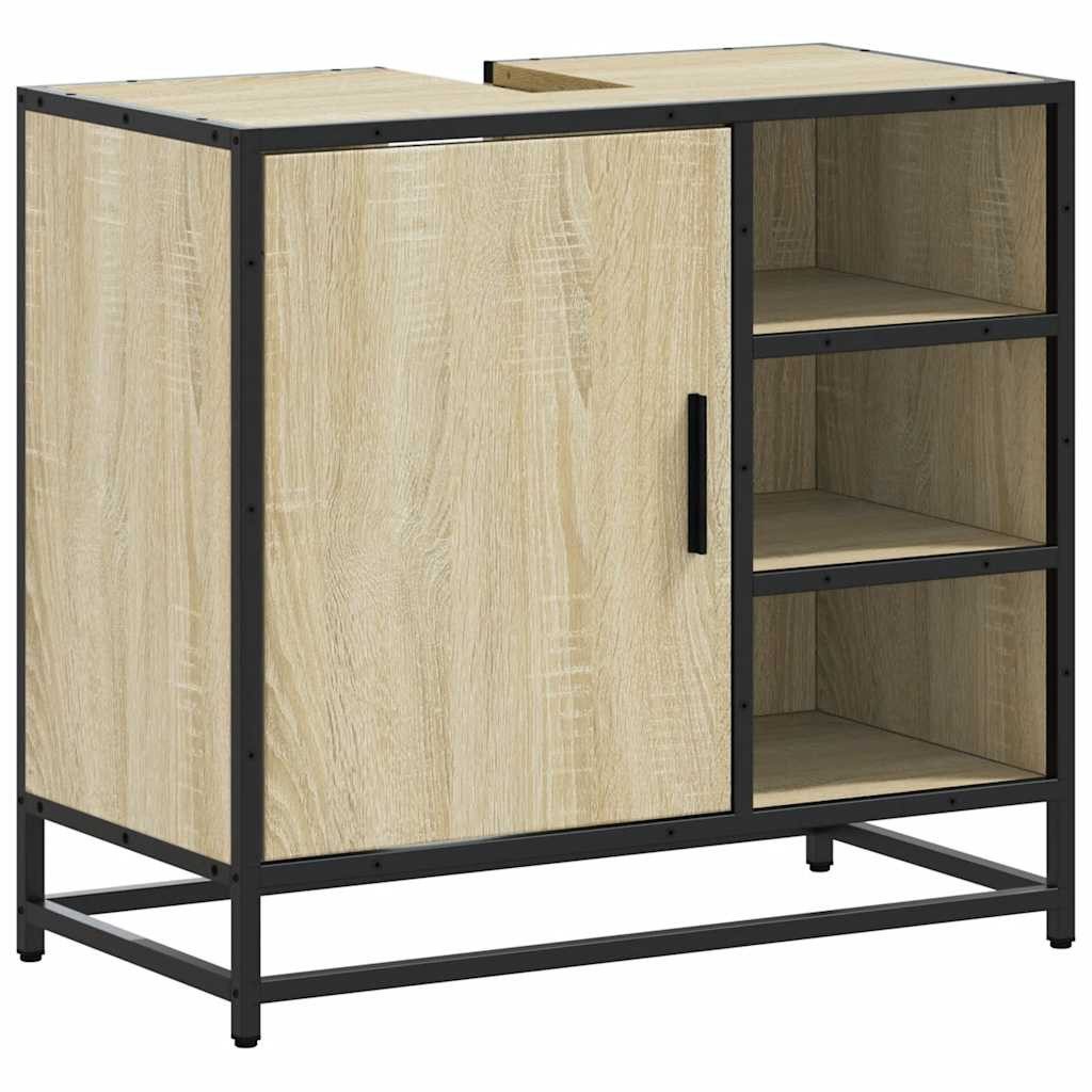 vidaXL Badezimmer-Set Badezimmer-Waschbeckenschrank Sonoma-Eiche 65 x 33 x 60 cm Holzwerksto, (1-St)