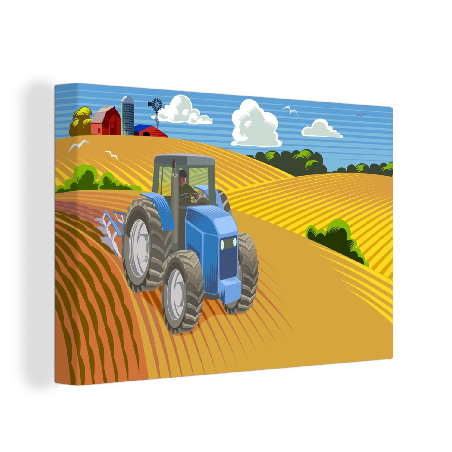 OneMillionCanvasses® Leinwandbild Traktor - Landwirt - Wolken, (1 St), Wandbild Leinwandbilder, Aufhängefertig, Wanddeko, 30x20 cm