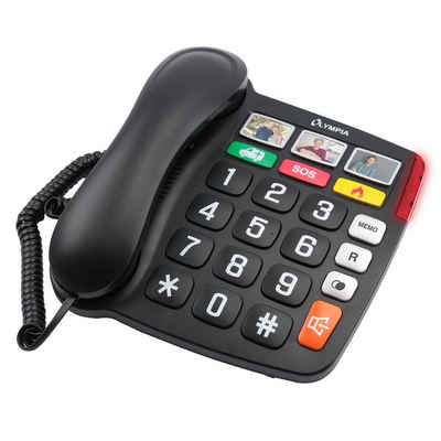 OLYMPIA OFFICE Großtastentelefon 4500 Seniorentelefon (Festnetztelefon für Senioren, Rentner, schurgebunden, helles LED-Anruflicht, große Tasten, Direktwahltasten mit Fotoeinleger, Freisprechfunktion, schwarz)