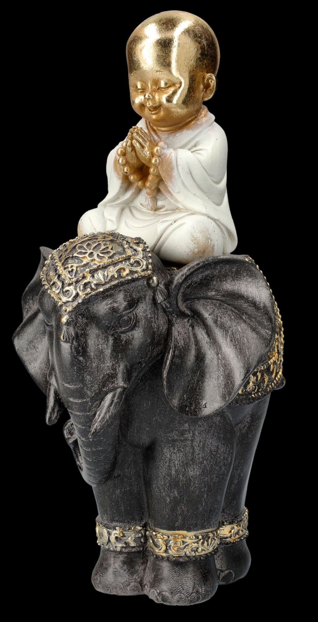 Figuren Shop GmbH Figur Tierfigur reitend Dekofigur Buddha auf - Mythologie Elefant Dekofigur Deko