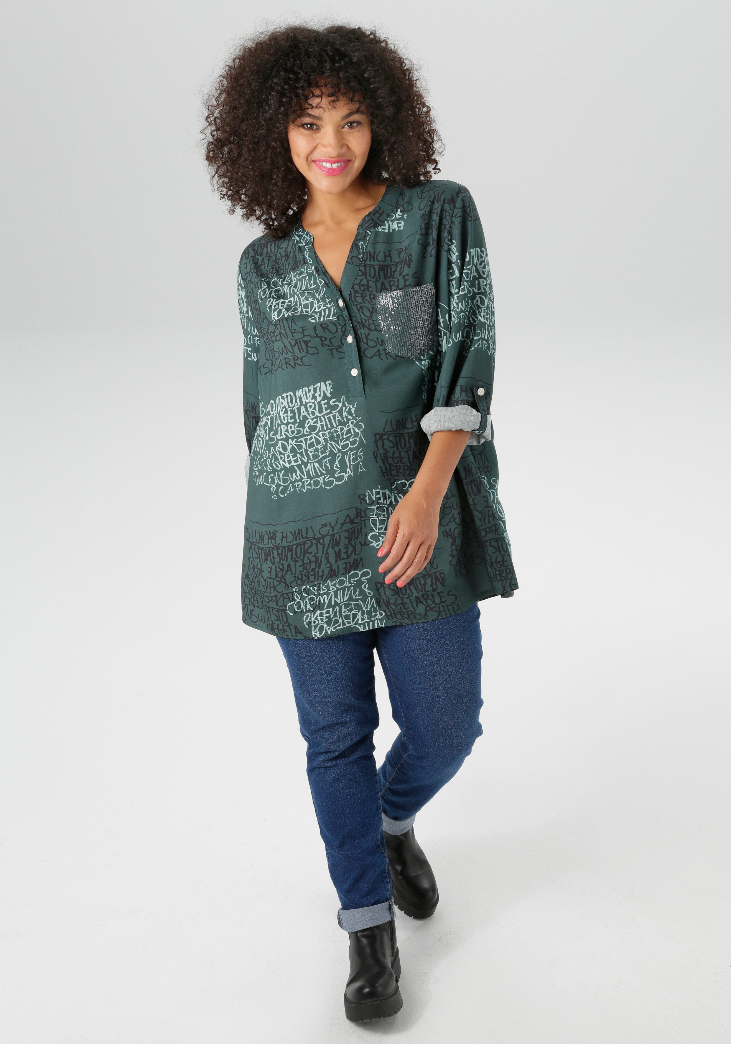 Aniston PLUS Schlupfbluse mit Pailletten an der Brusttasche - NEUE KOLLEKTION