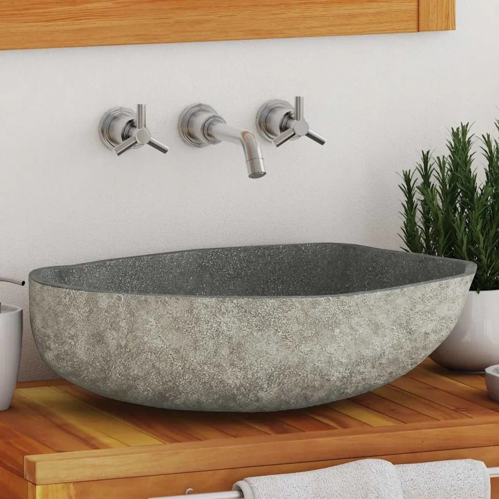 Aufsatzwaschbecken vidaXL Waschbecken Flussstein Oval (45-53)x(34-41) cm