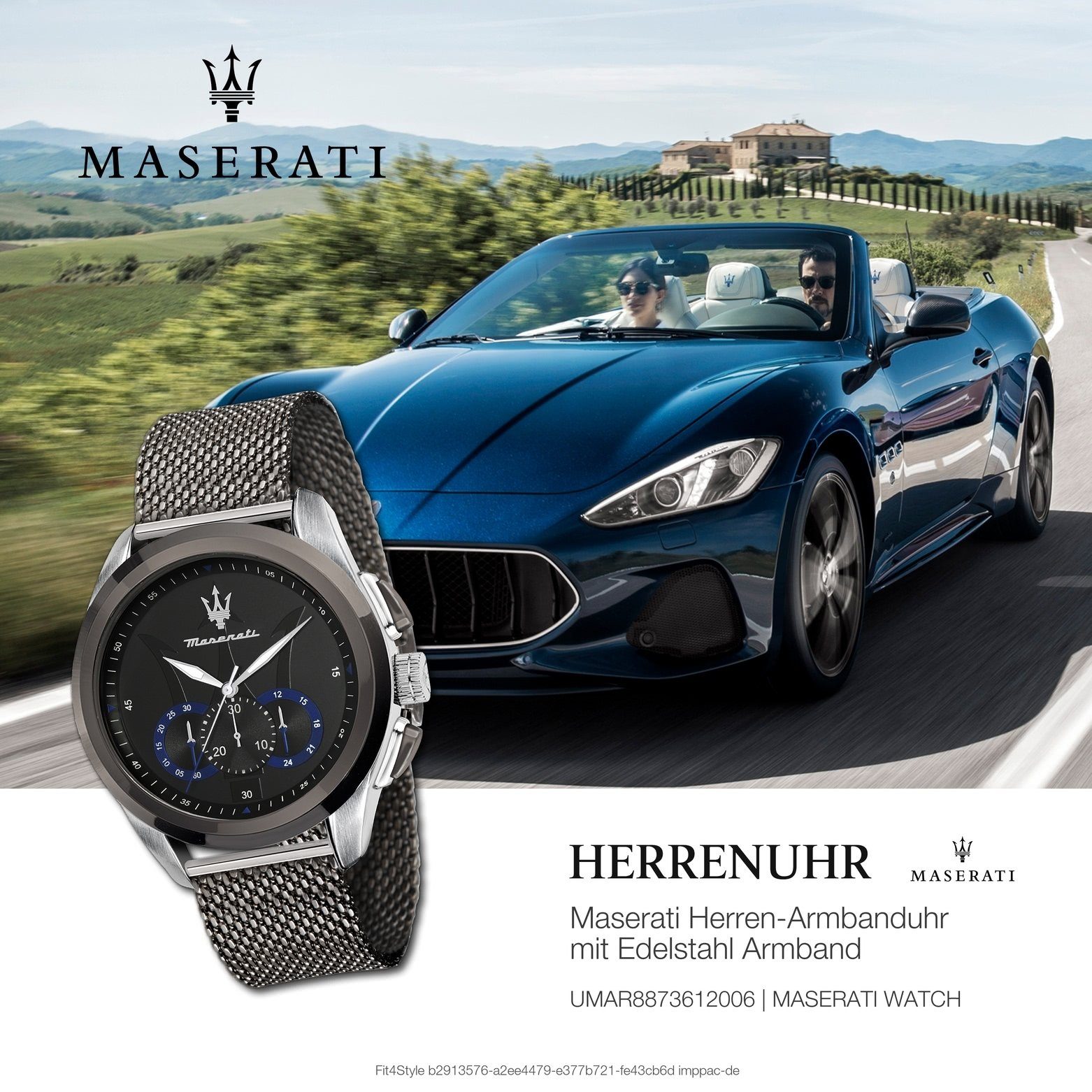 Maserati 55x45mm) Chronograph Edelstahlarmband, grau Chronograph, Italy rund, Made-In groß Herrenuhr Herren (ca. MASERATI Uhr