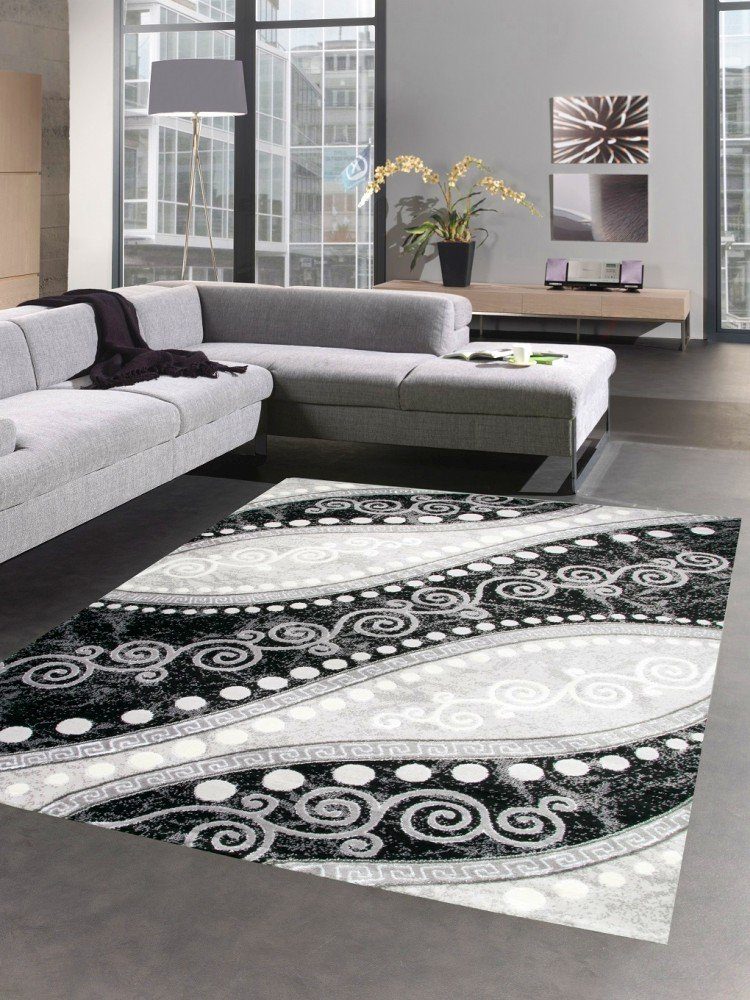Teppich Teppich modern Ornamente mit Glitzer Grau Schwarz Creme, Carpetia, rechteckig, Höhe: 12 mm