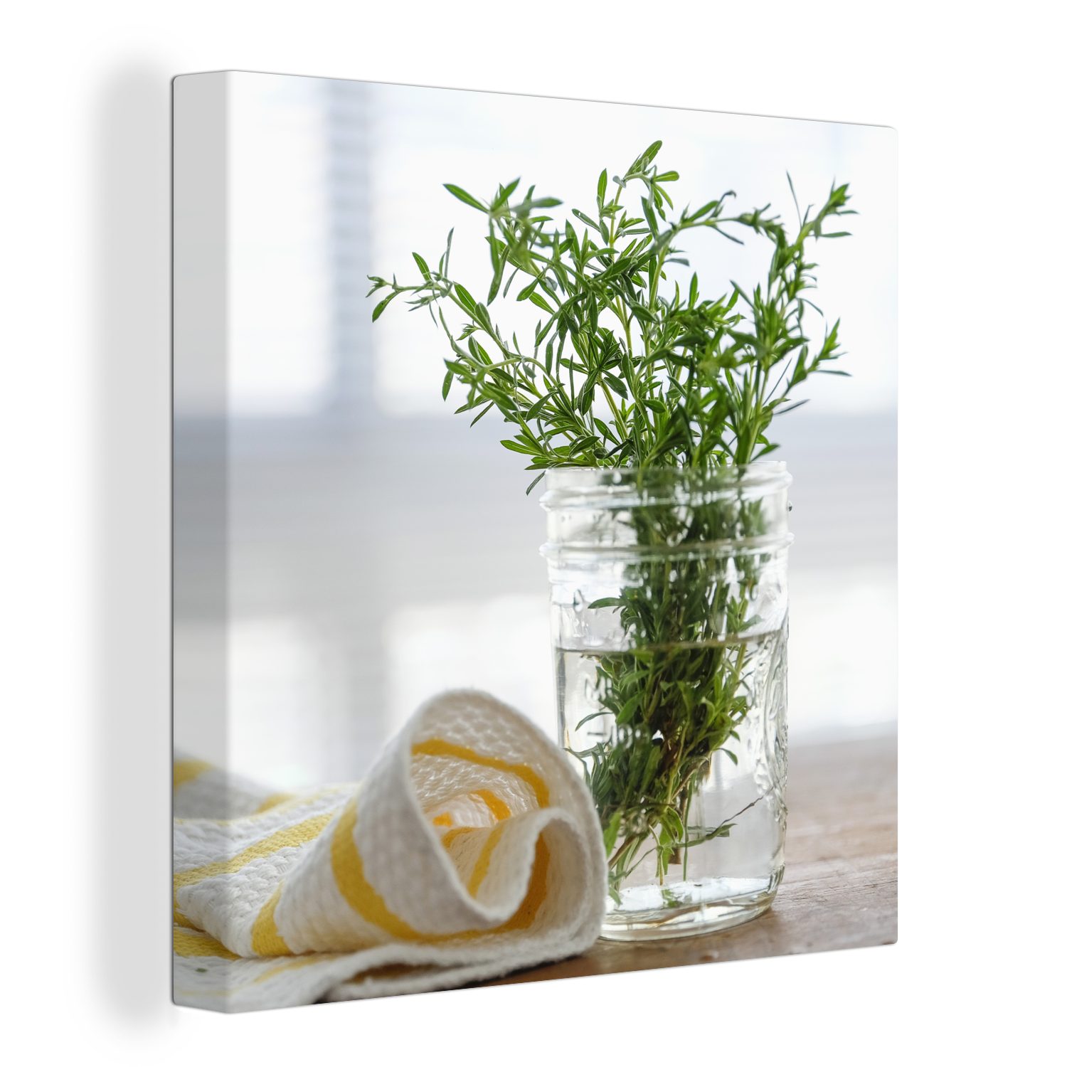 OneMillionCanvasses® Leinwandbild Rosmarin in einem durchsichtigen Gefäß, (1 St), Leinwand Bilder für Wohnzimmer Schlafzimmer