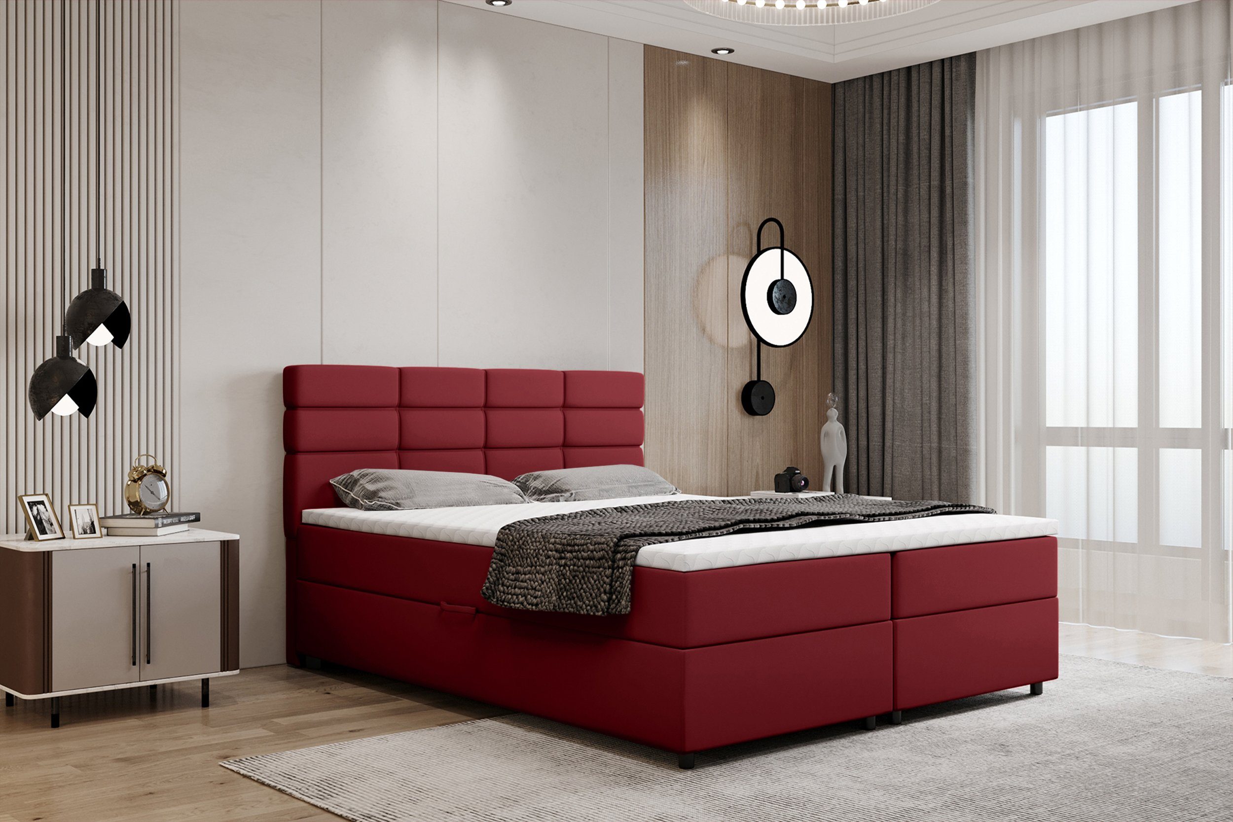 Homesy Boxbett Reve, 140x200, 160x200, 180x200, Boxbett mit Bettkasten und Topper