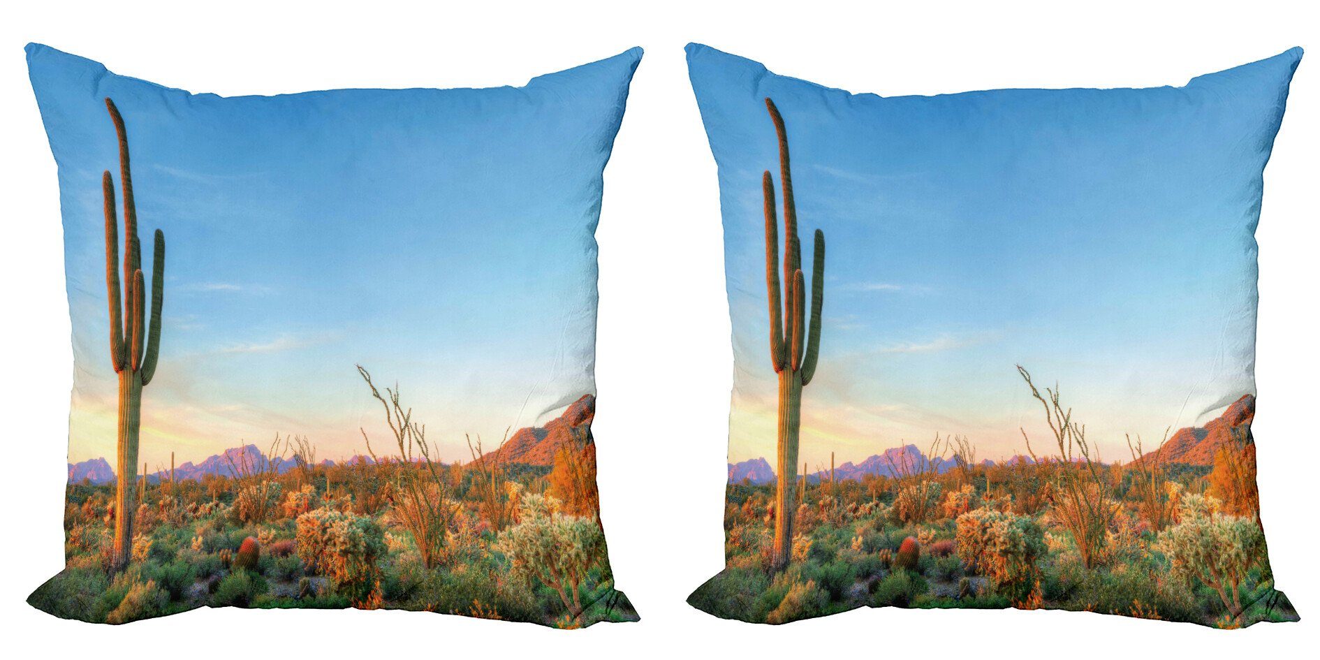 Kissenbezüge Modern Accent Doppelseitiger Digitaldruck, Abakuhaus (2 Stück), Foto Kaktus-Sonnenuntergang-Landschaft
