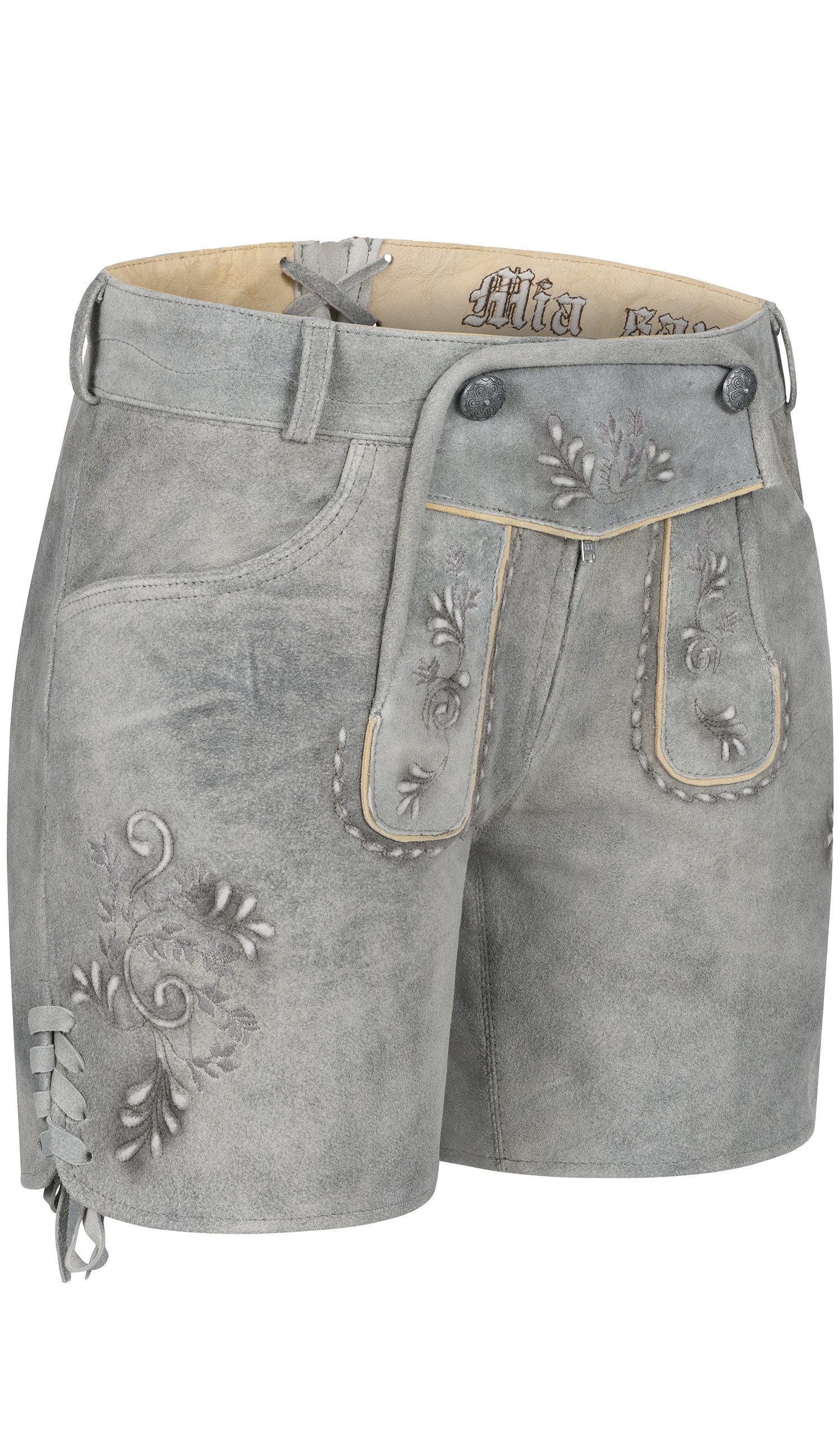 Trachtenlederhose Hotpant Victoria London Fog hellgrau von Nübler