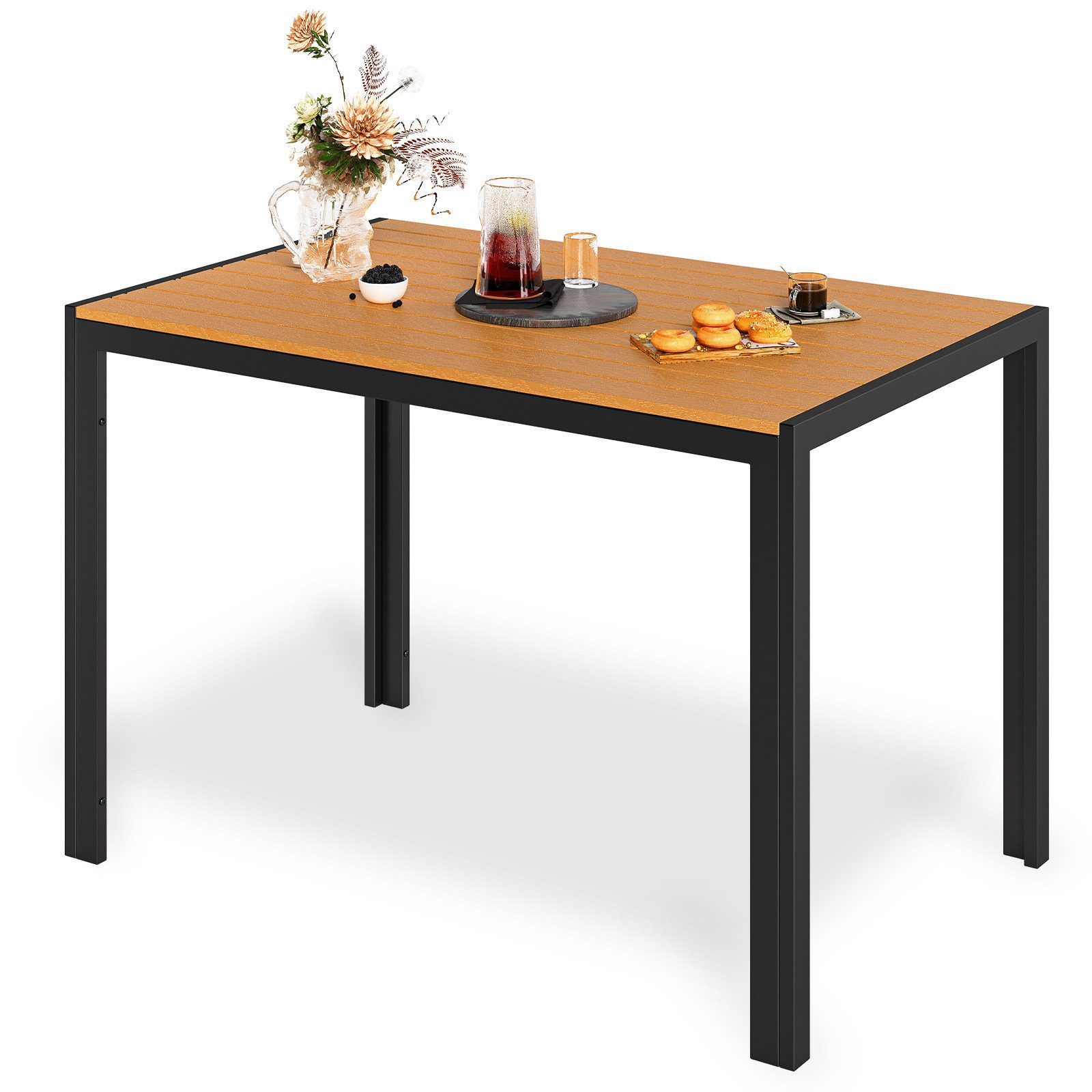 TLGREEN Gartentisch Aluminiumrahmen Quadratisch (110x70cm WPC Balkontisch Wetterfest, Rechteckiger Terrassentisch, Esstisch Outdoor, 1 Tisch), Hitze- und Wetterbeständig, rutschfest, Brettbreite 6.5cm