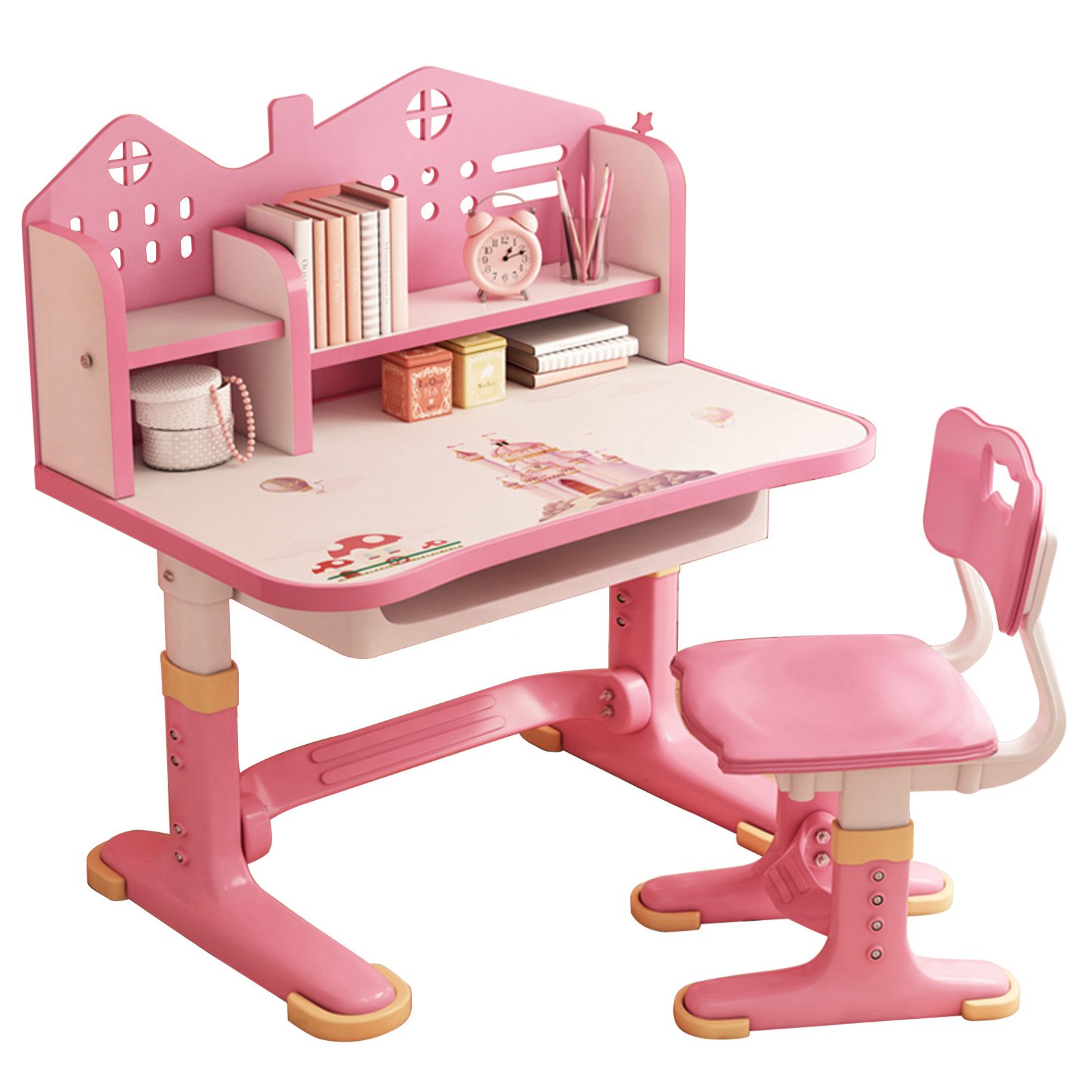 Rutaqian Kinderschreibtisch Kinder Schreibtisch mit Stuhl Höhenverstellbar Schreibtischset (1 Schreibtisch, 1 Stuhl), 105 cm Kinderschreibtisch mit Schublade & höhenverstellbarem Stuhl